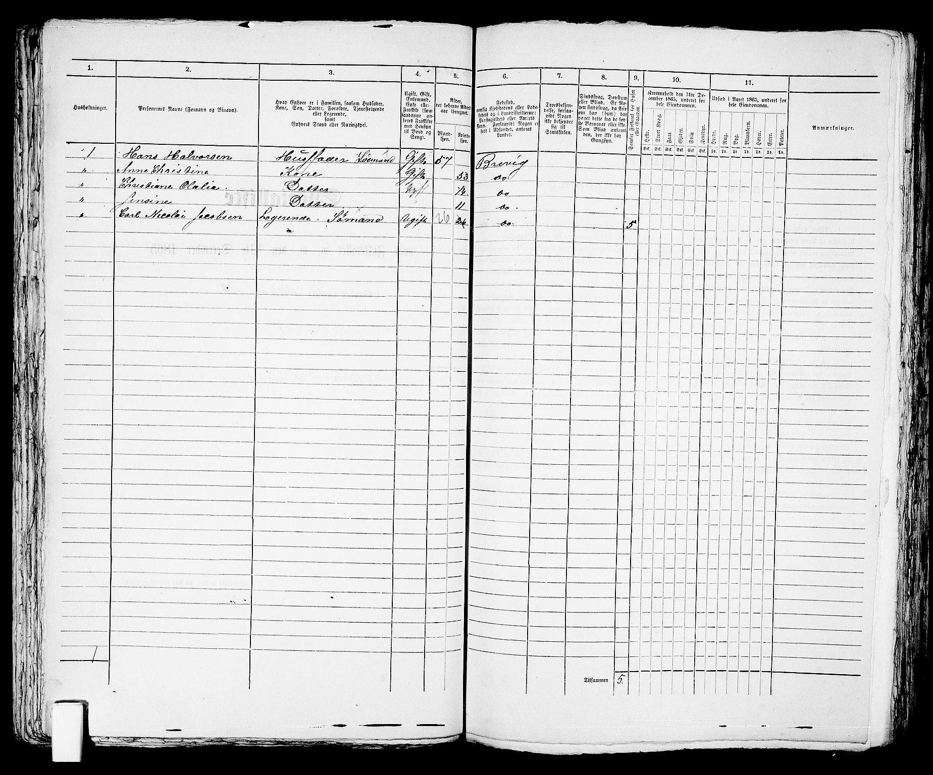 RA, 1865 census for Brevik, 1865, p. 488