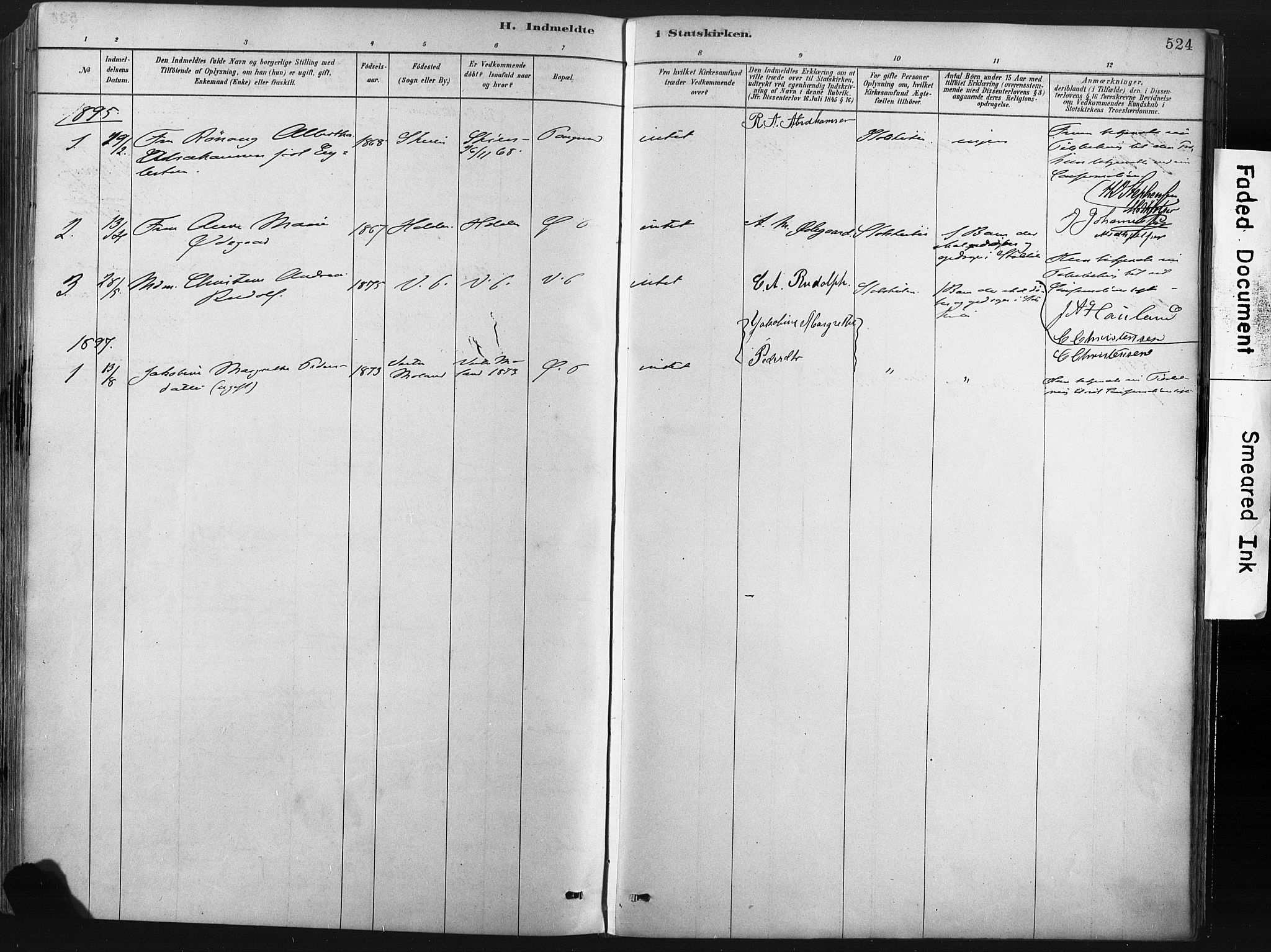 Porsgrunn kirkebøker , SAKO/A-104/F/Fa/L0008: Parish register (official) no. 8, 1878-1895, p. 524