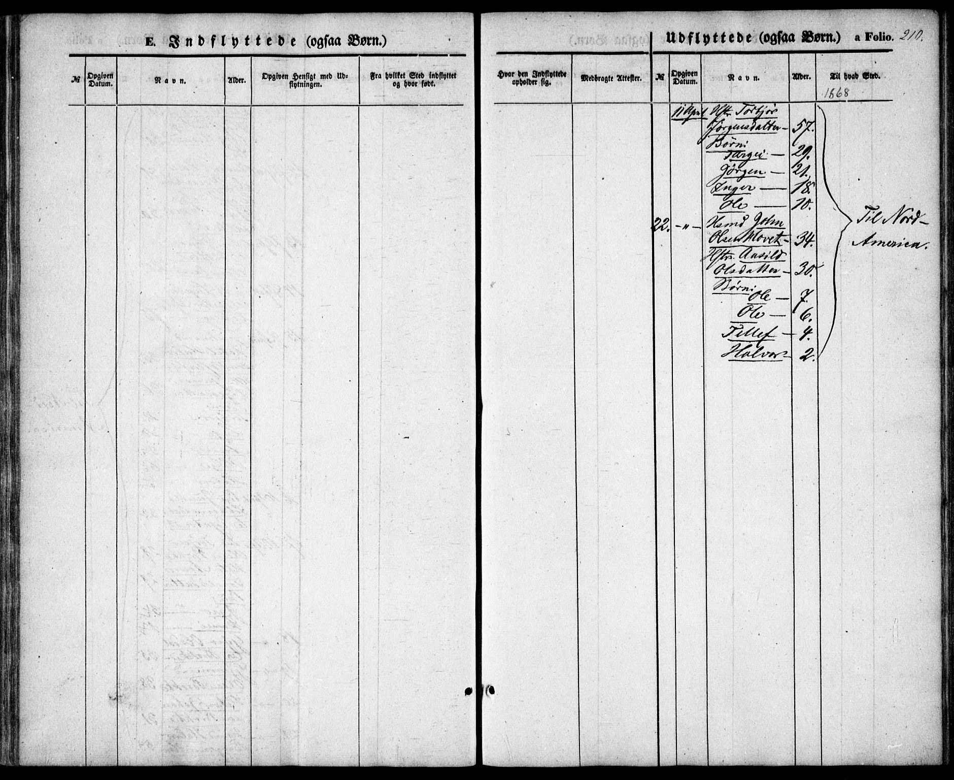 Valle sokneprestkontor, SAK/1111-0044/F/Fa/Fac/L0007: Parish register (official) no. A 7, 1854-1868, p. 210