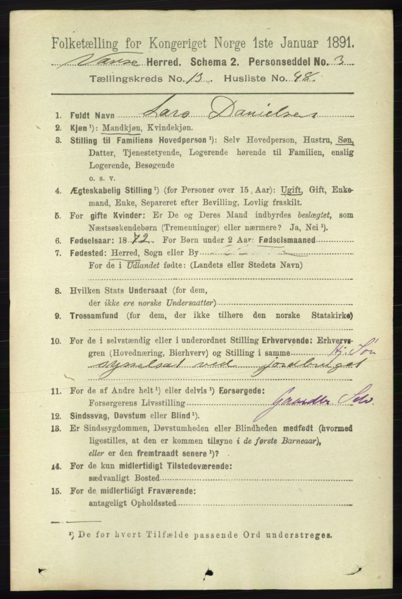 RA, 1891 census for 1041 Vanse, 1891, p. 7784