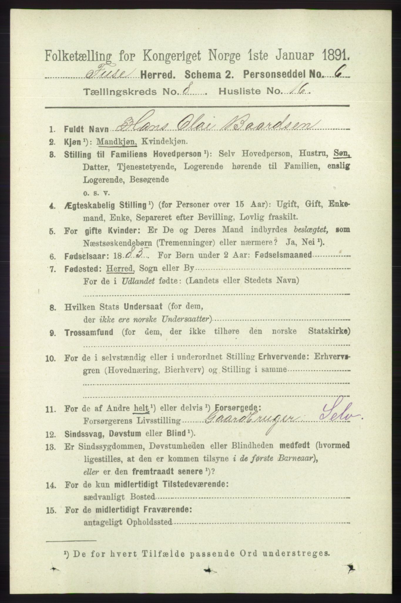 RA, 1891 census for 1241 Fusa, 1891, p. 1657