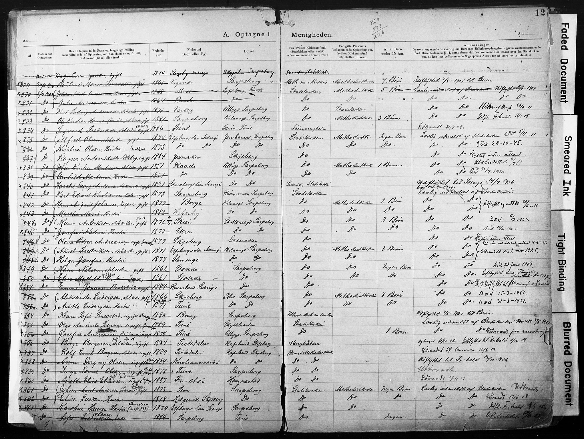 Sarpsborg metodistkirke, SAO/PAO-0233/A/L0004: Dissenter register no. 4, 1892-1923, p. 12
