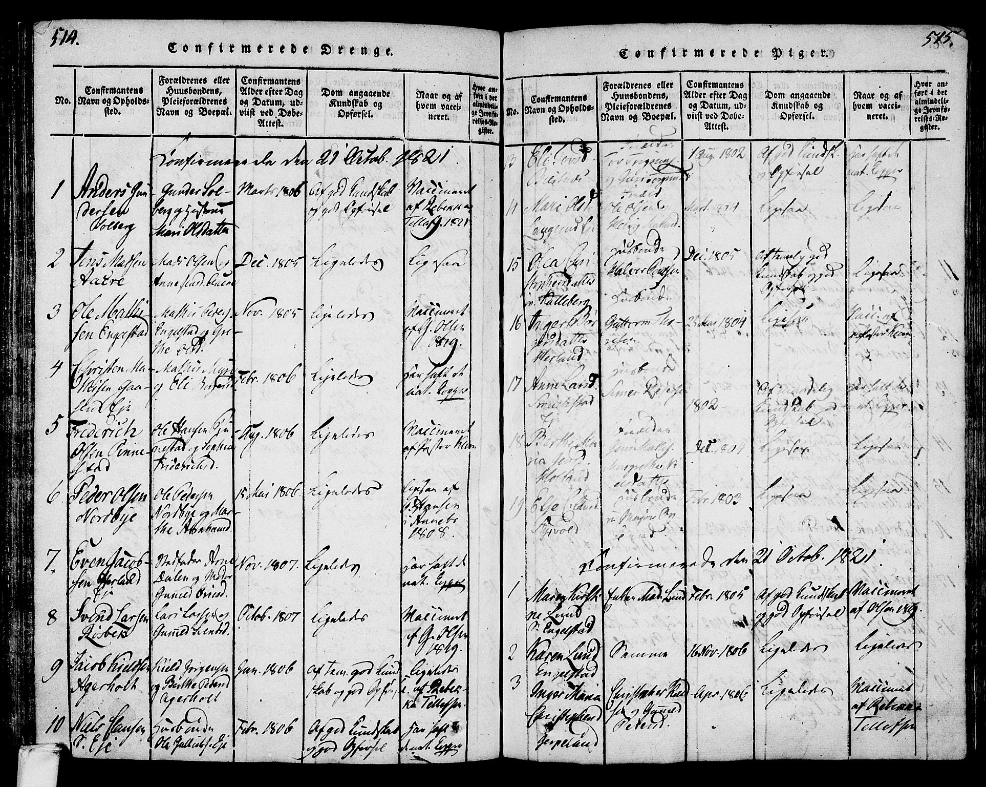 Lardal kirkebøker, SAKO/A-350/F/Fa/L0005: Parish register (official) no. I 5, 1814-1835, p. 514-515