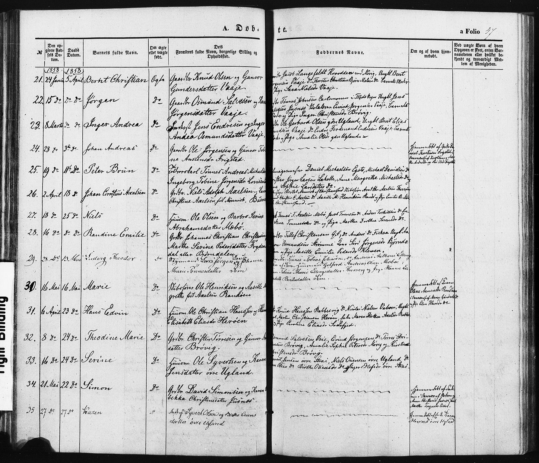 Oddernes sokneprestkontor, AV/SAK-1111-0033/F/Fa/Faa/L0007: Parish register (official) no. A 7, 1851-1863, p. 47