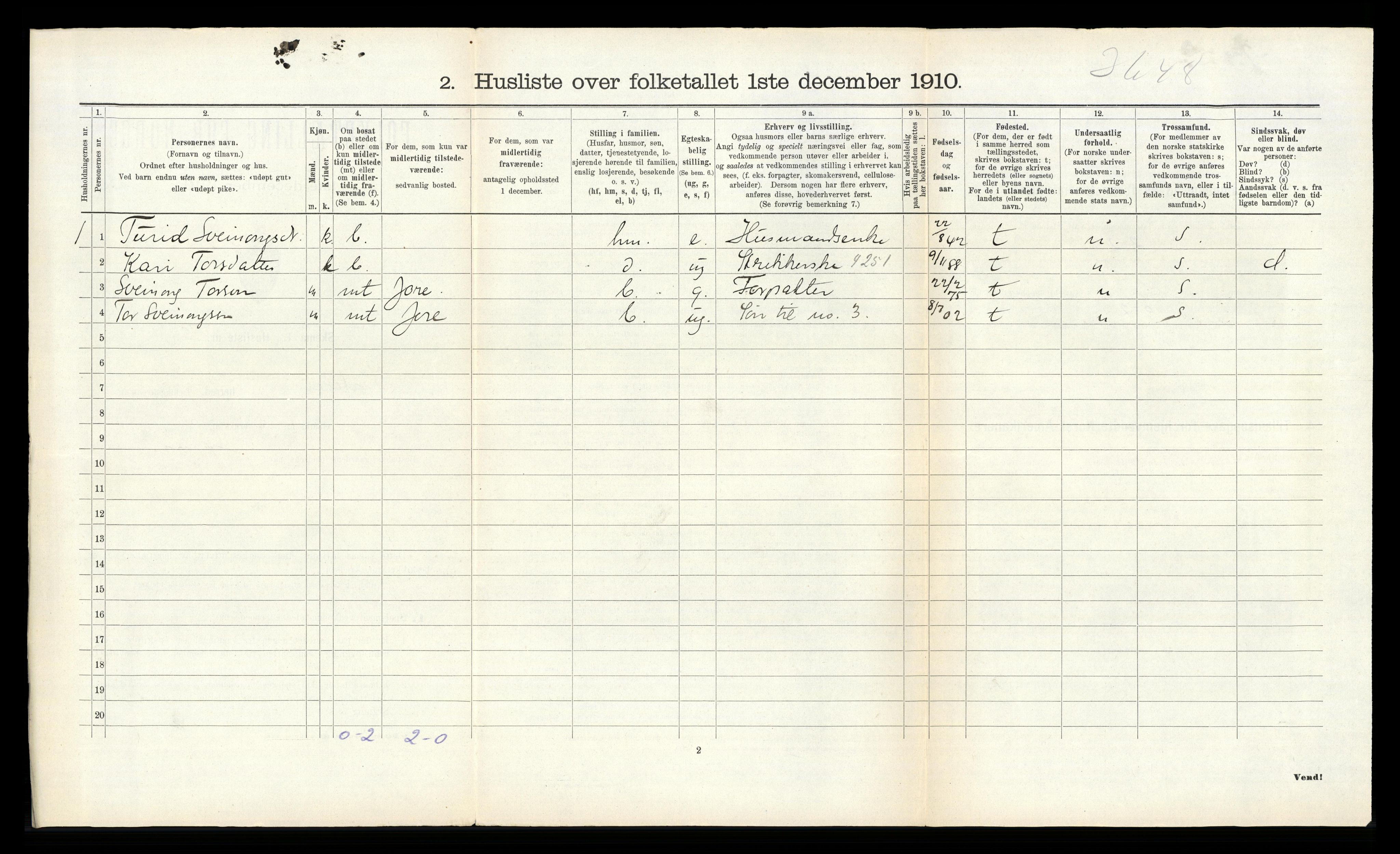 RA, 1910 census for Kviteseid, 1910, p. 189