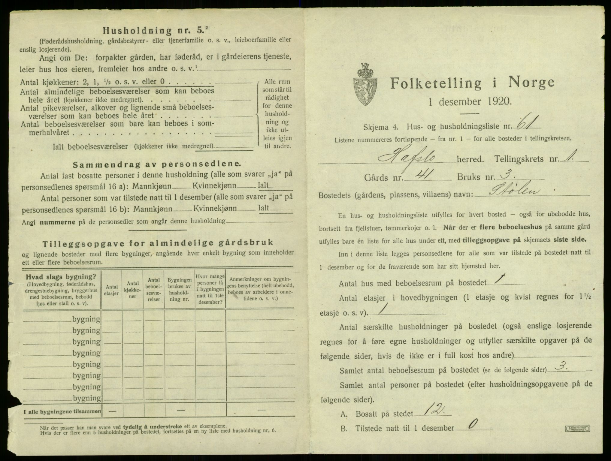 SAB, 1920 census for Hafslo, 1920, p. 156