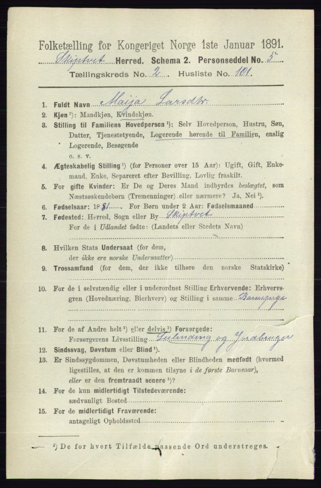 RA, 1891 census for 0127 Skiptvet, 1891, p. 1127