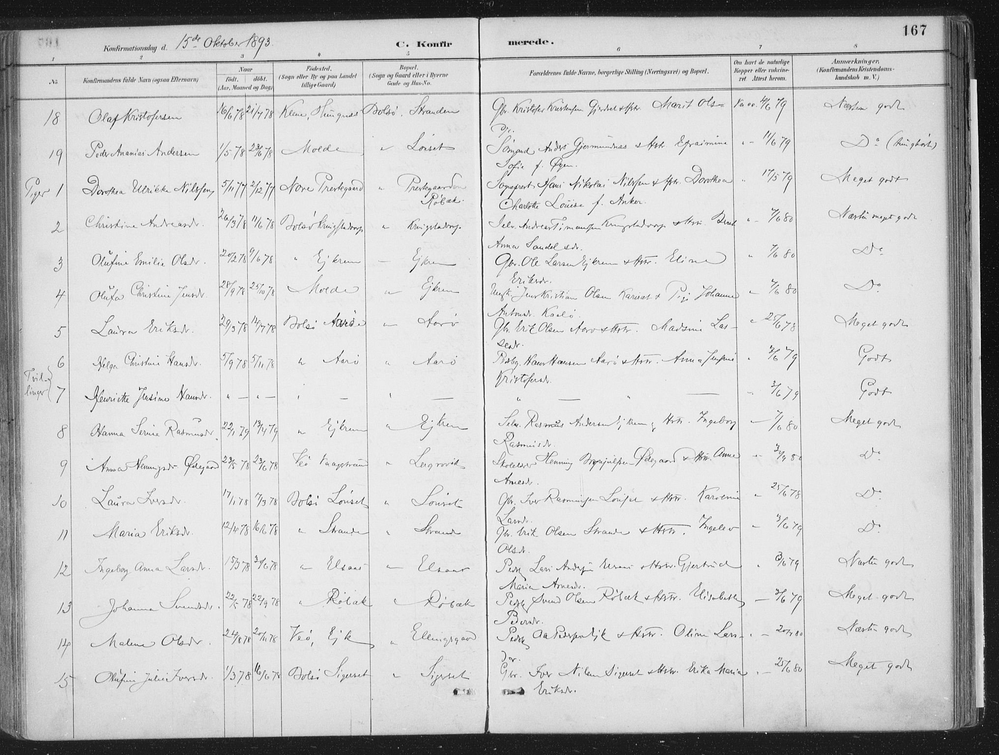 Ministerialprotokoller, klokkerbøker og fødselsregistre - Møre og Romsdal, AV/SAT-A-1454/555/L0658: Parish register (official) no. 555A09, 1887-1917, p. 167