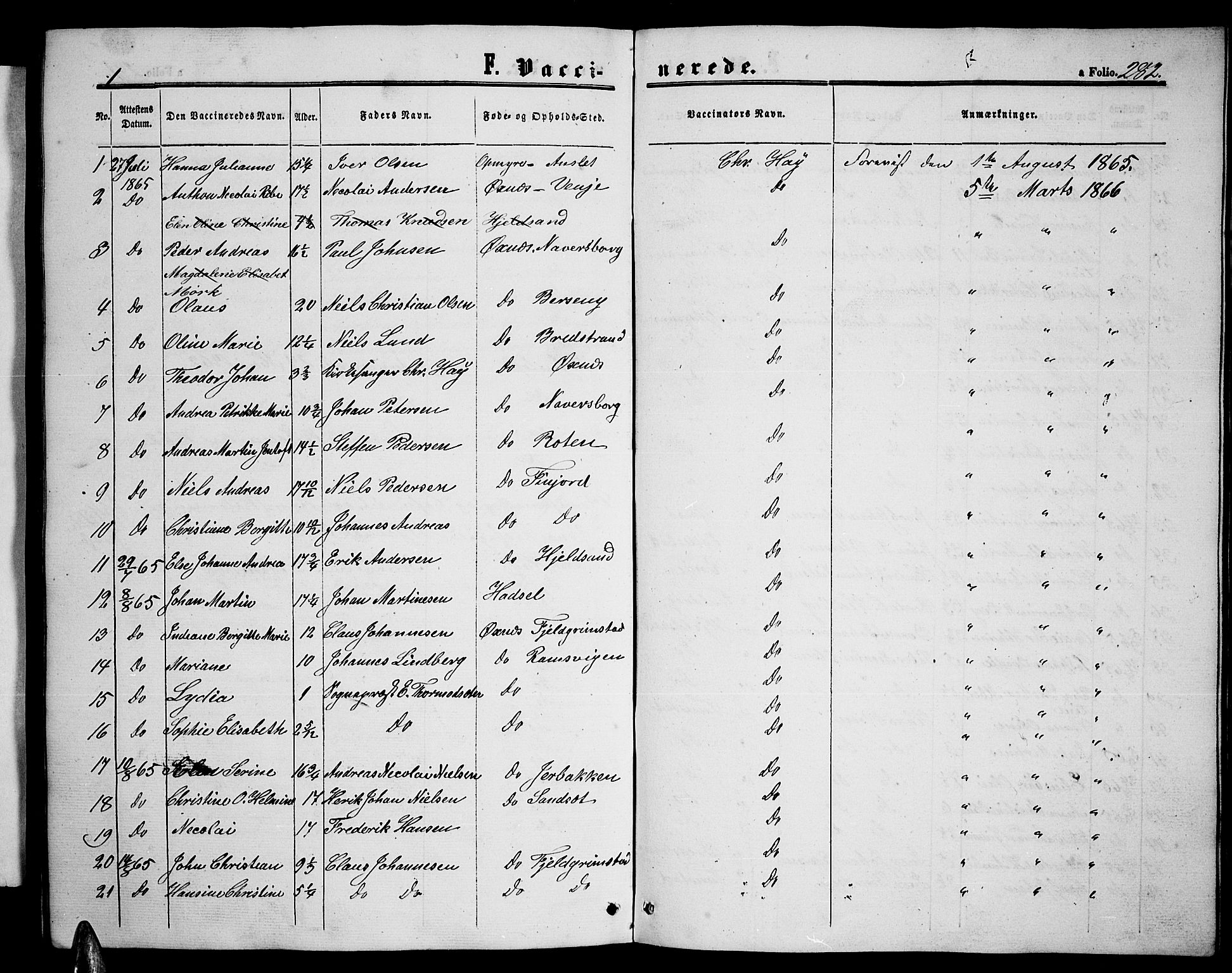 Ministerialprotokoller, klokkerbøker og fødselsregistre - Nordland, AV/SAT-A-1459/893/L1347: Parish register (copy) no. 893C02, 1858-1866, p. 282