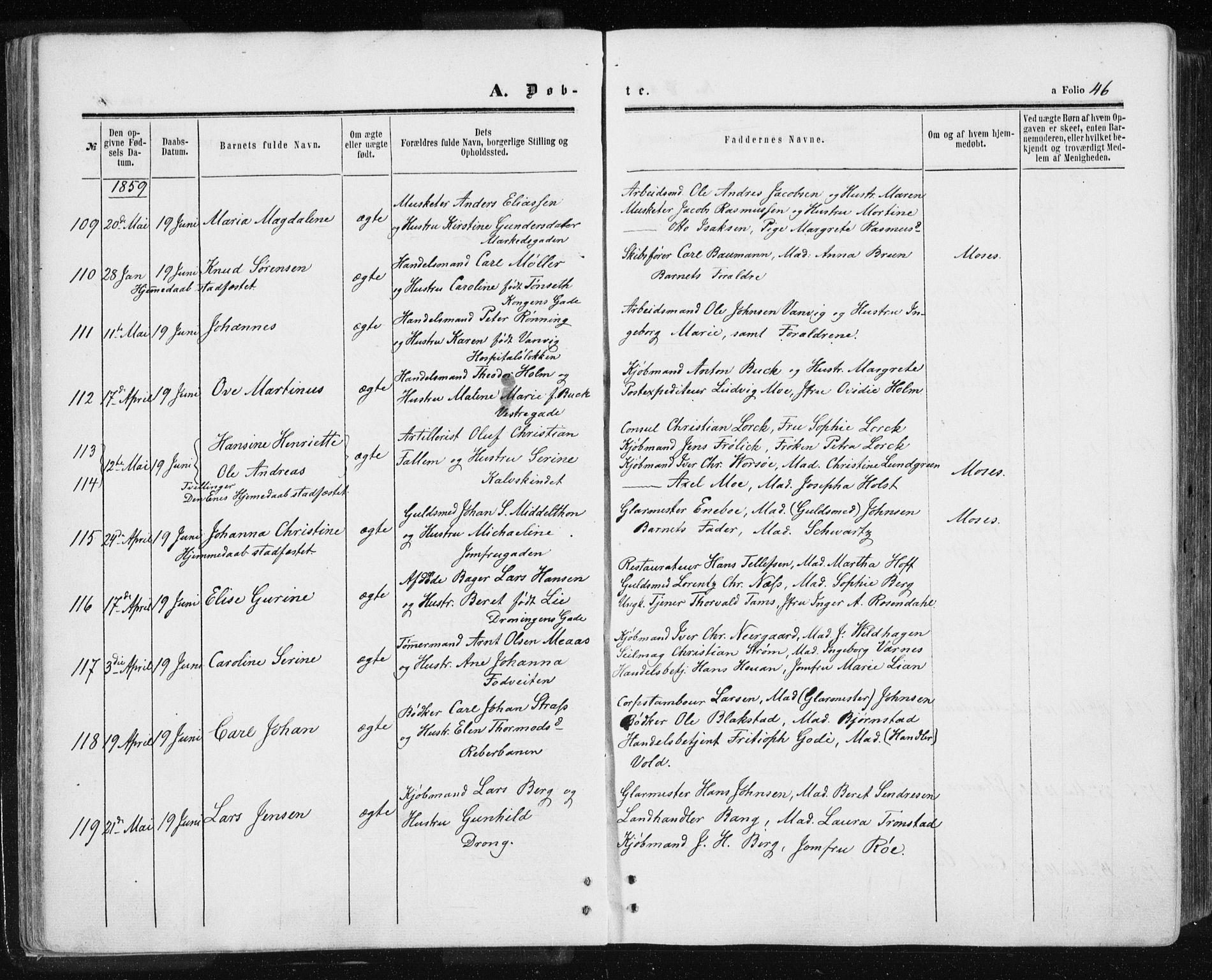 Ministerialprotokoller, klokkerbøker og fødselsregistre - Sør-Trøndelag, SAT/A-1456/601/L0053: Parish register (official) no. 601A21, 1857-1865, p. 46