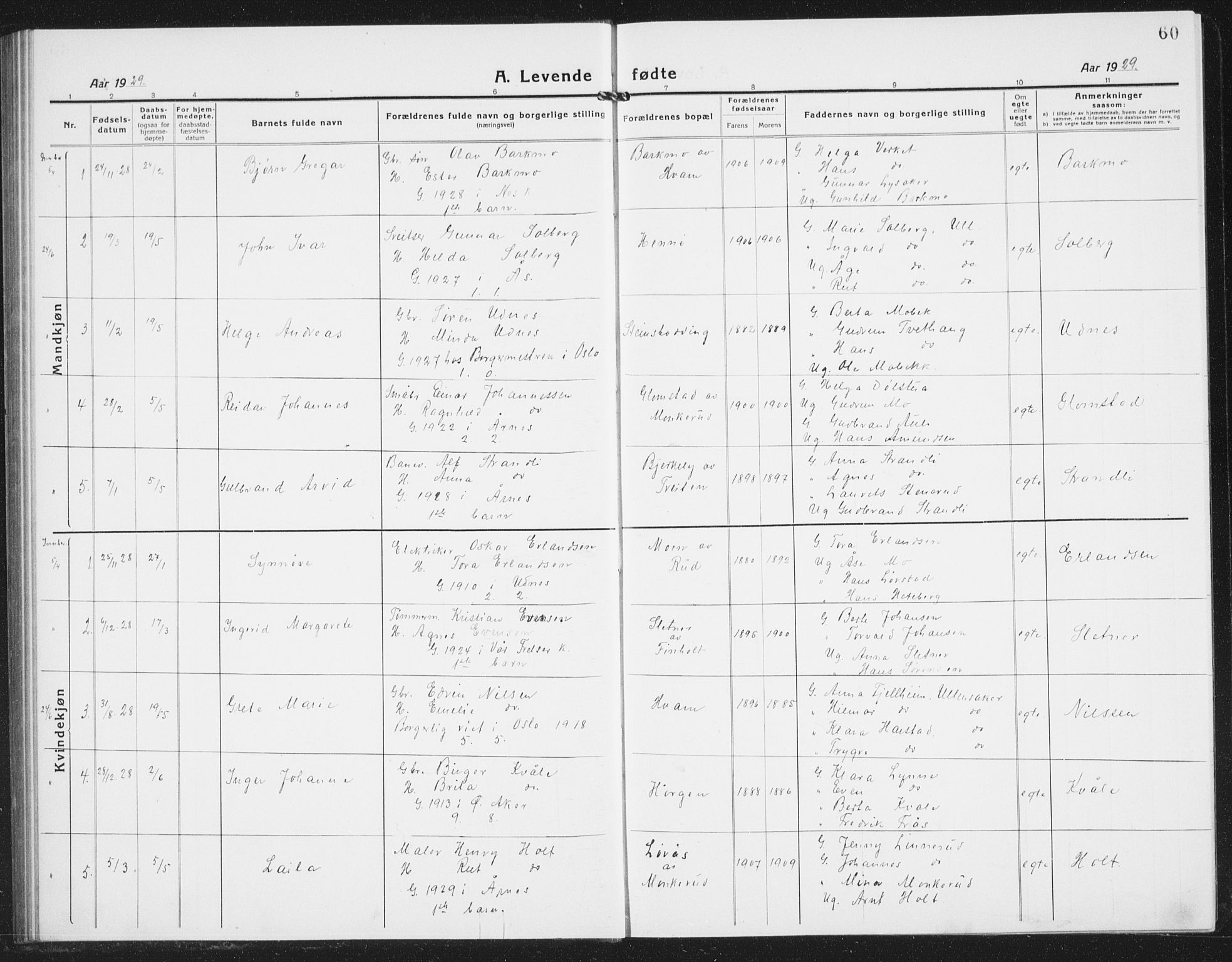 Nes prestekontor Kirkebøker, AV/SAO-A-10410/G/Gb/L0002: Parish register (copy) no. II 2, 1918-1942, p. 60