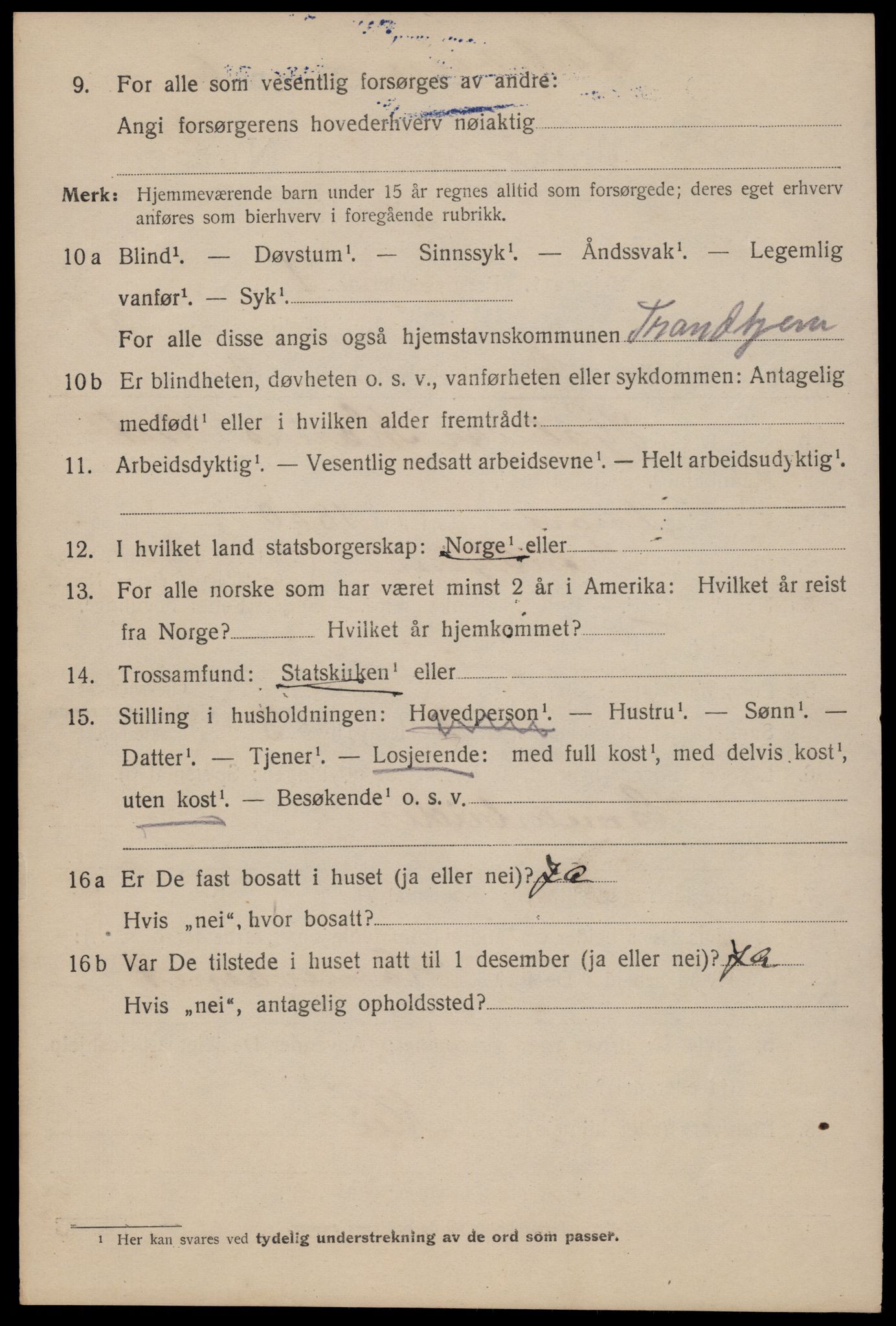 SAT, 1920 census for Trondheim, 1920, p. 144285