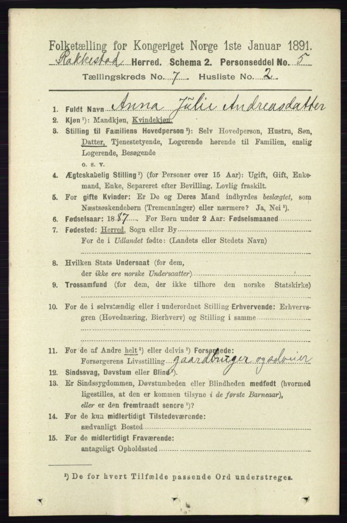 RA, 1891 census for 0128 Rakkestad, 1891, p. 3139