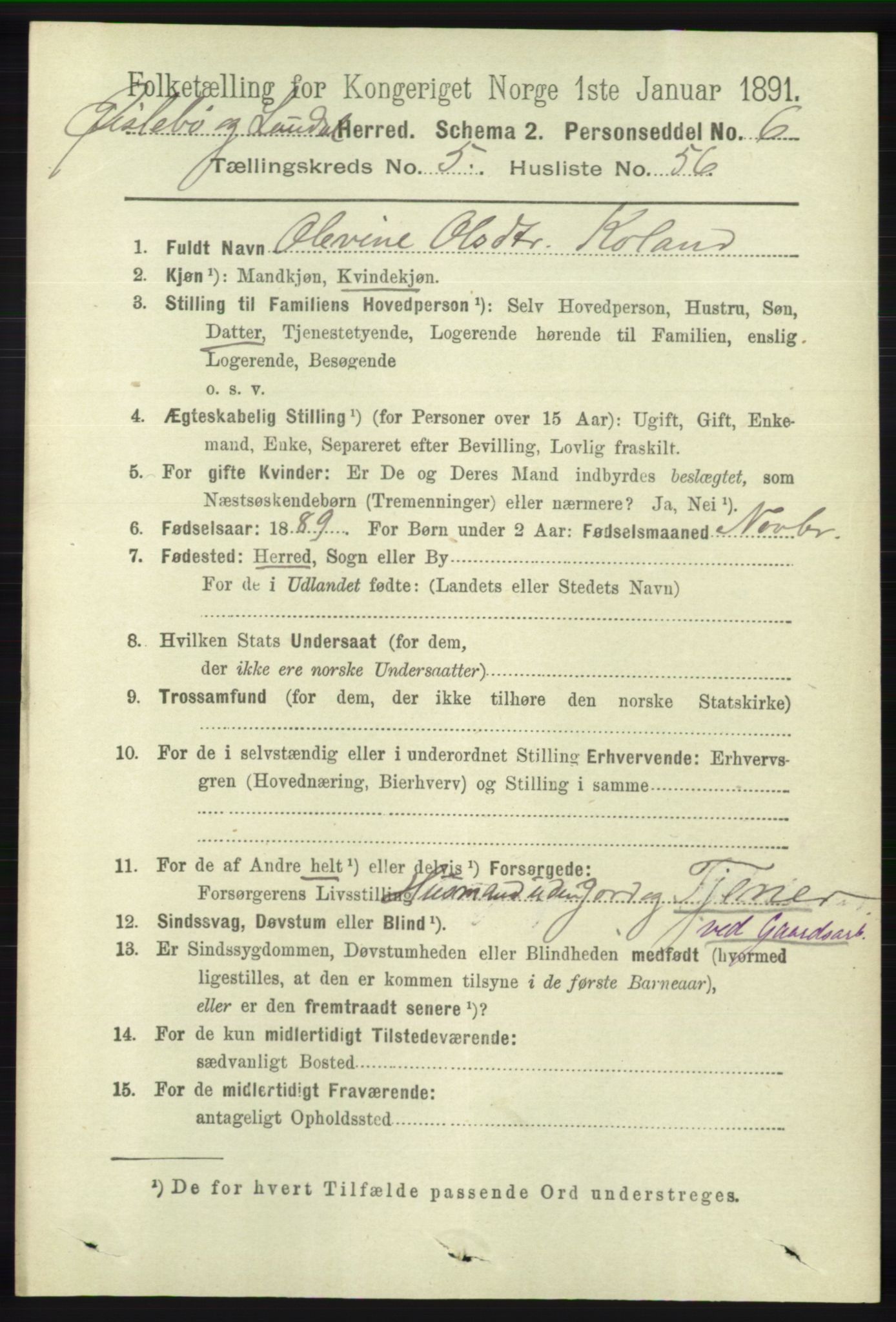 RA, 1891 census for 1021 Øyslebø og Laudal, 1891, p. 1636