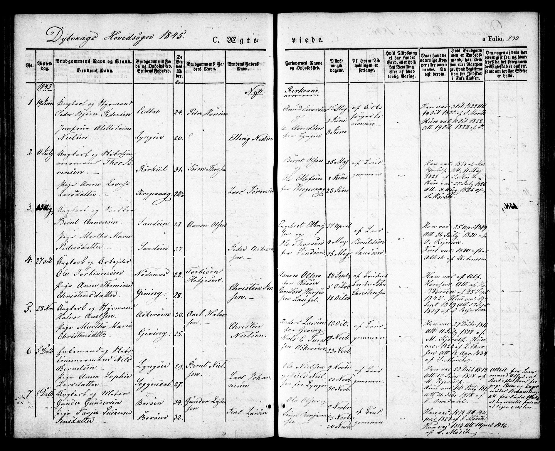 Dypvåg sokneprestkontor, AV/SAK-1111-0007/F/Fa/Faa/L0005: Parish register (official) no. A 5, 1841-1854, p. 230