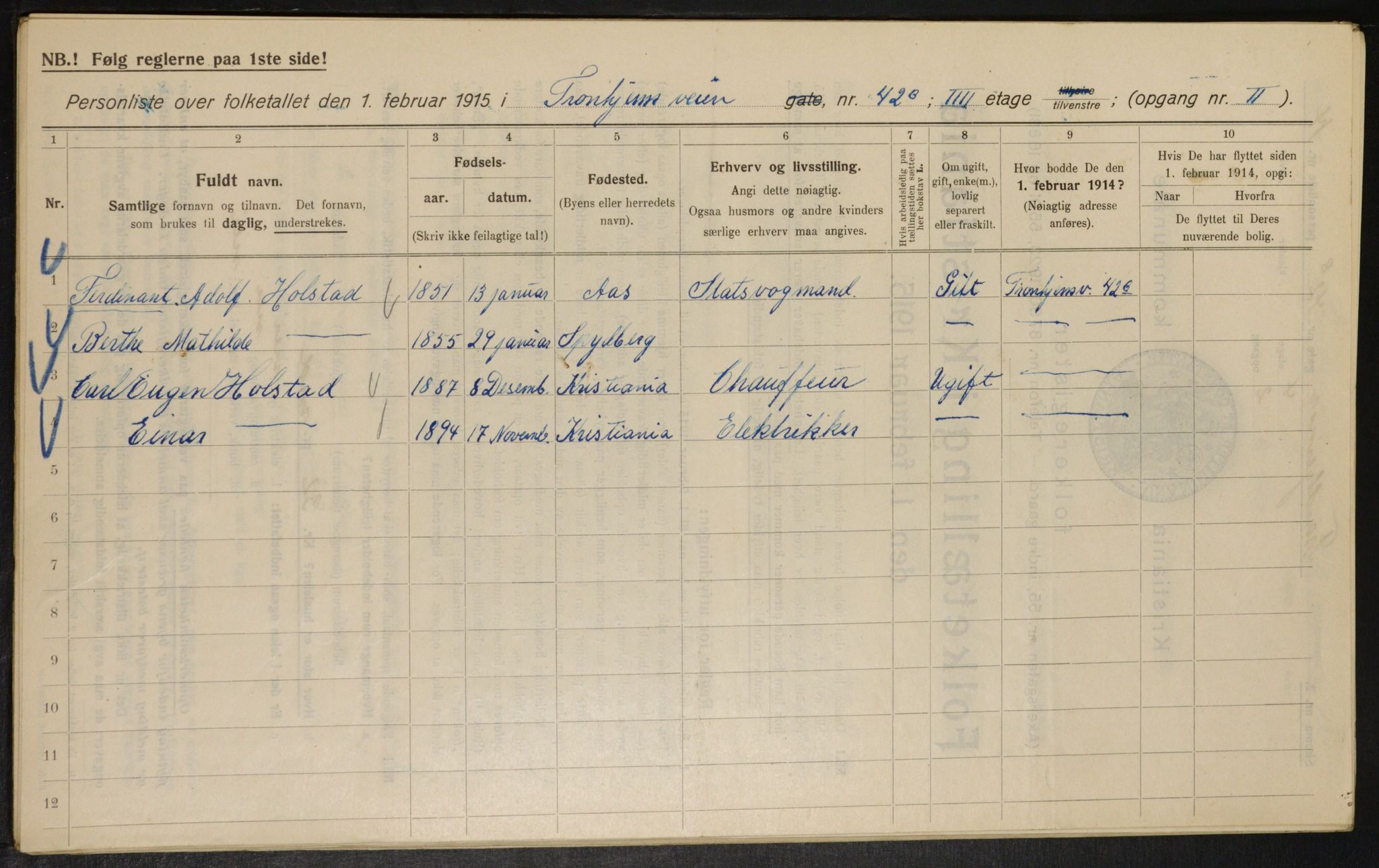 OBA, Municipal Census 1915 for Kristiania, 1915, p. 117001