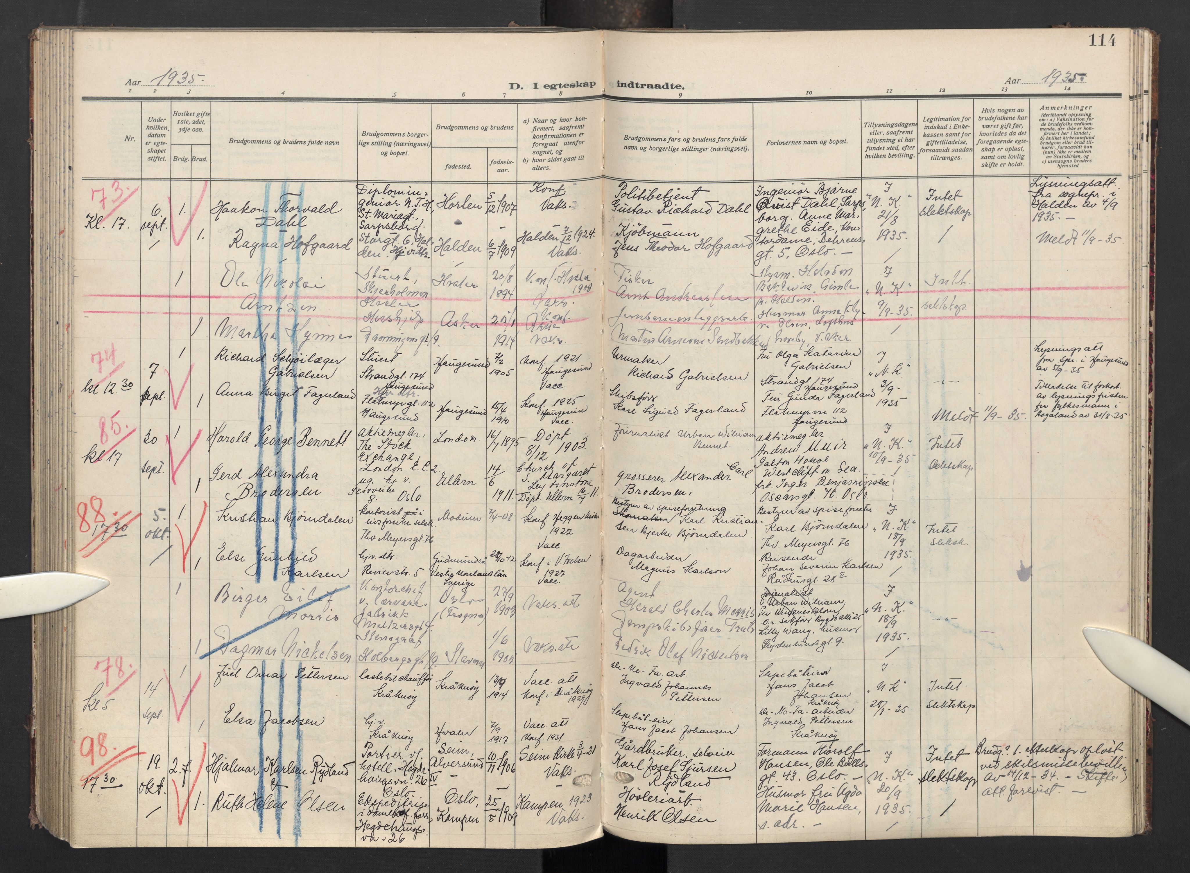 Oslo domkirke Kirkebøker, AV/SAO-A-10752/G/Ga/L0006: Parish register (copy) no. 6, 1930-1937, p. 114