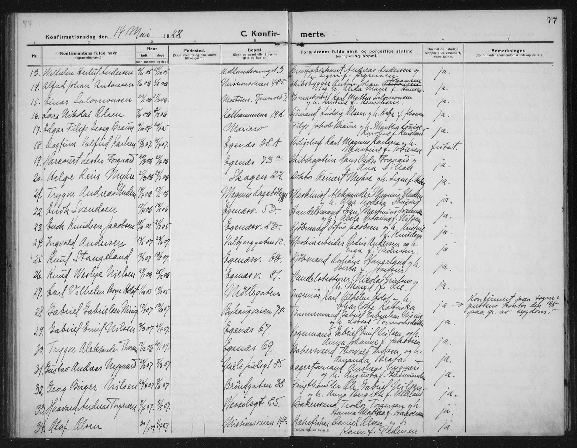 Domkirken sokneprestkontor, AV/SAST-A-101812/002/A/L0019: Parish register (official) no. A 35, 1916-1932, p. 77