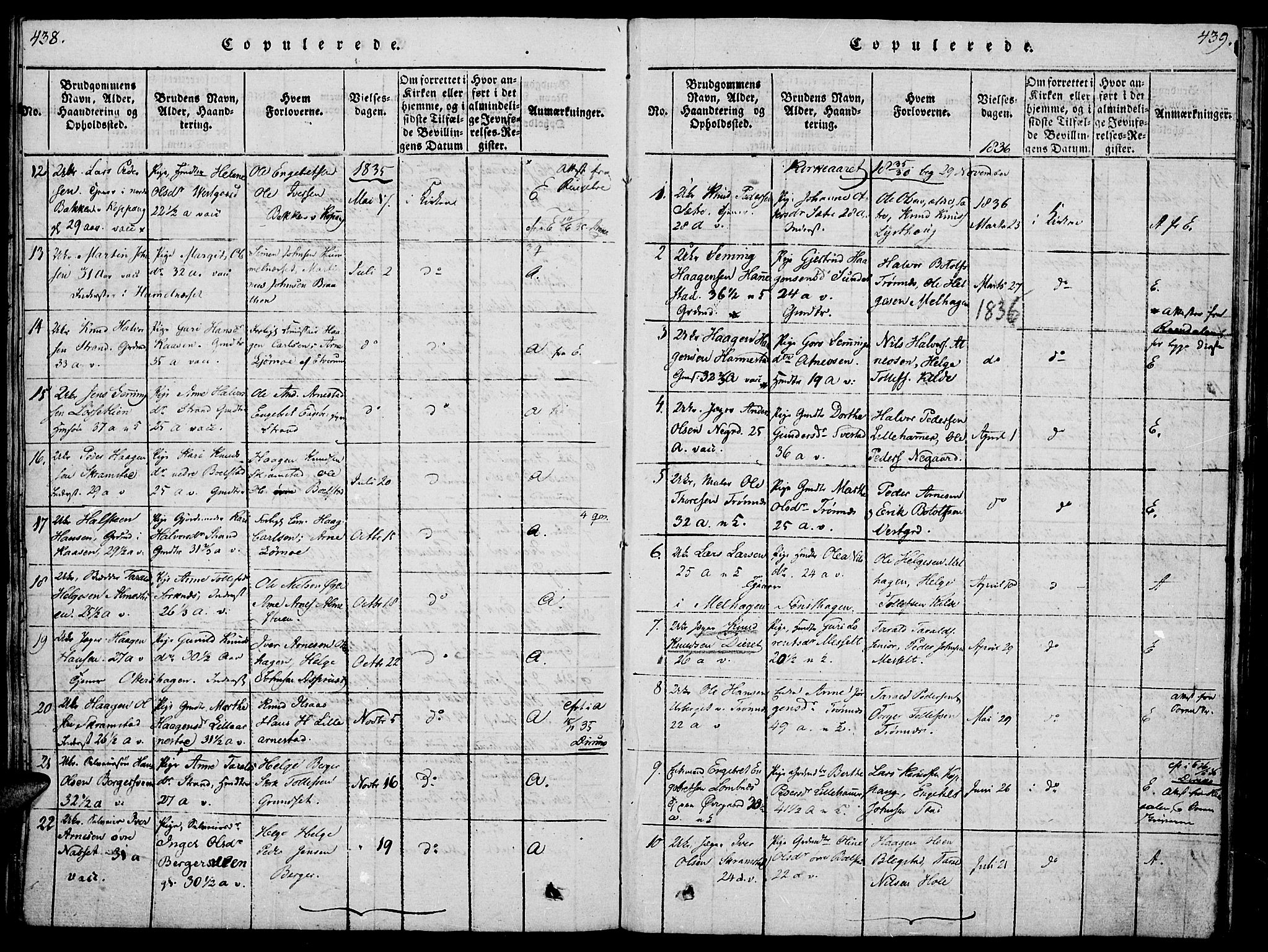 Åmot prestekontor, Hedmark, AV/SAH-PREST-056/H/Ha/Haa/L0005: Parish register (official) no. 5, 1815-1841, p. 438-439