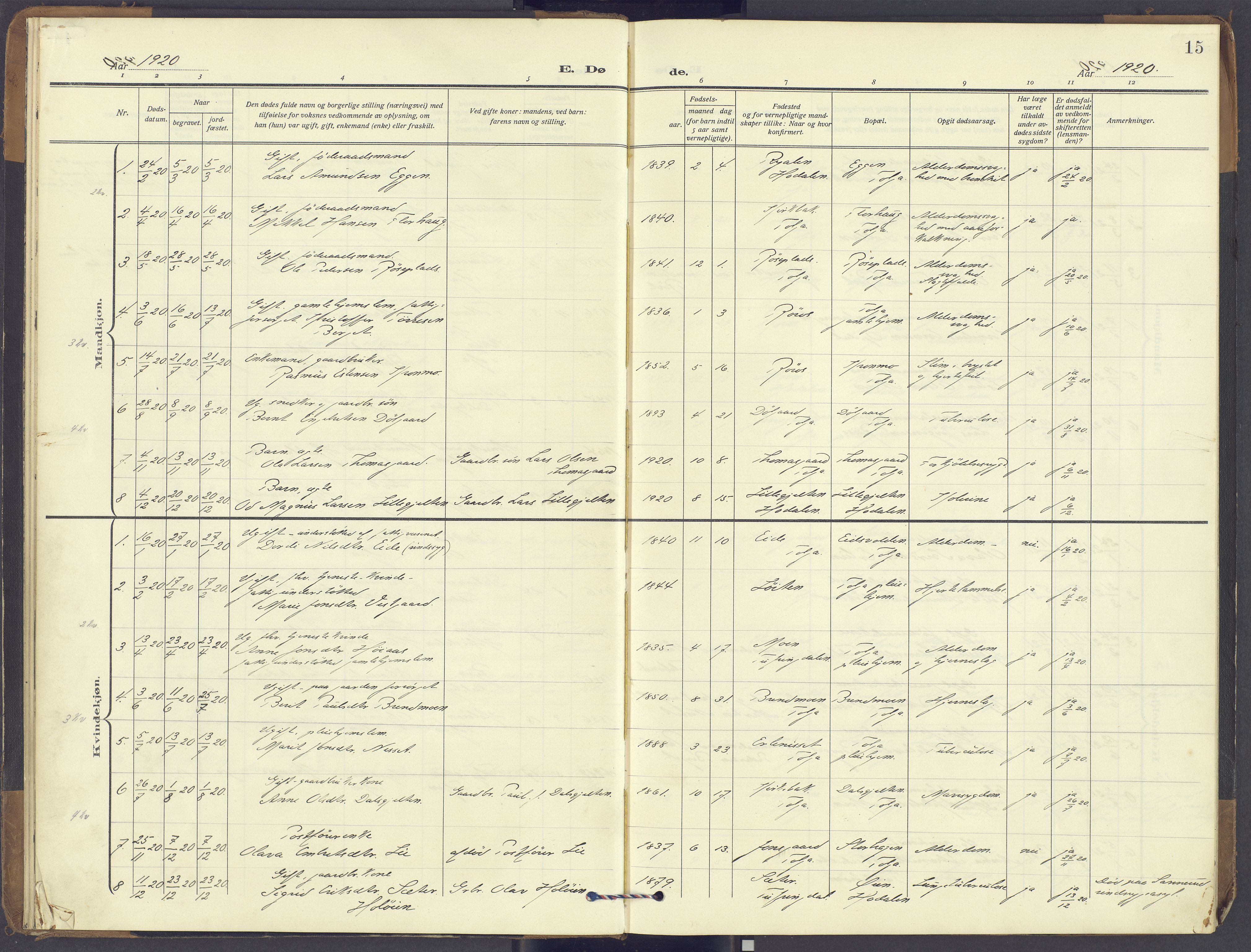 Tolga prestekontor, SAH/PREST-062/K/L0018: Parish register (official) no. 18, 1911-1989, p. 15