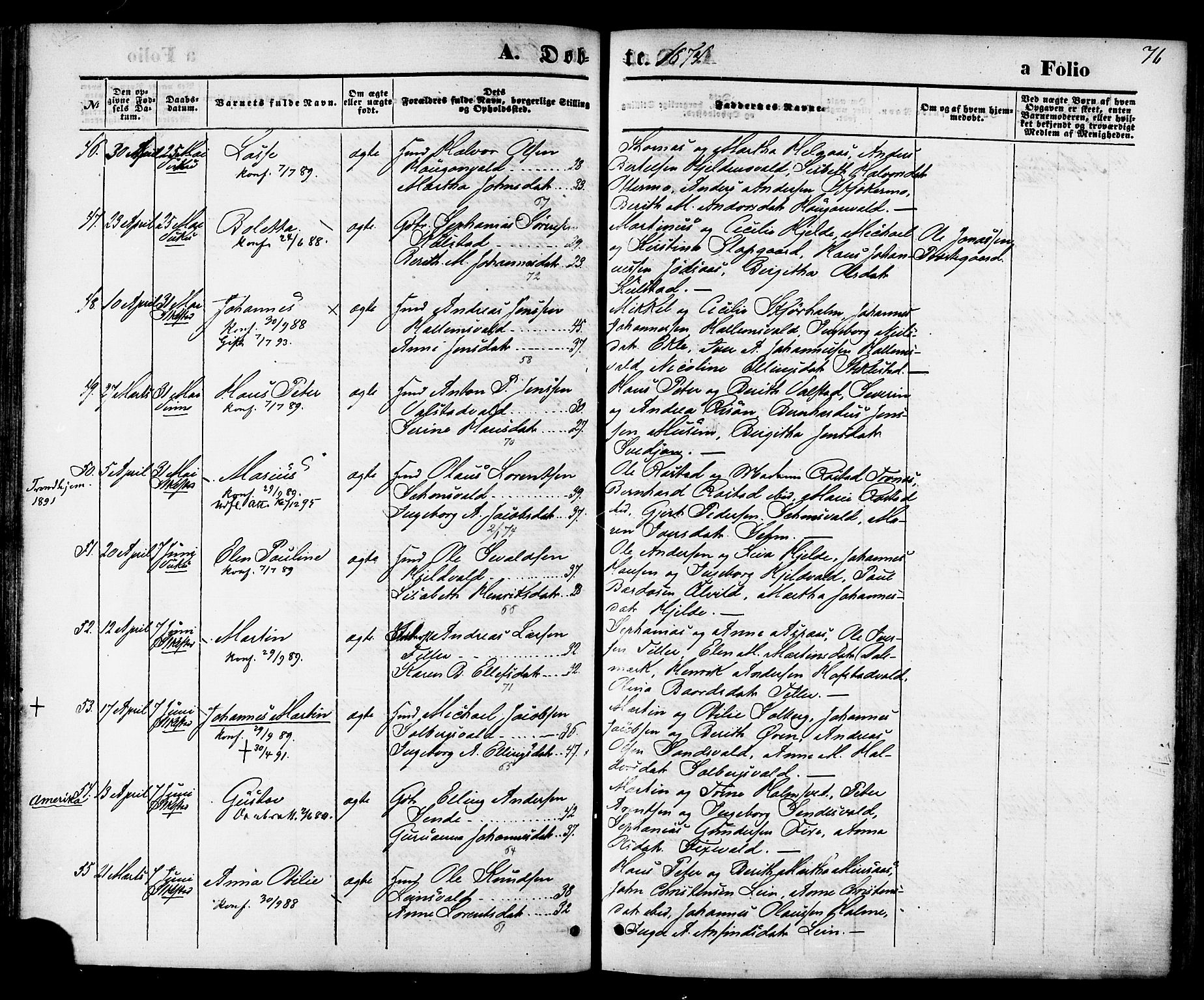Ministerialprotokoller, klokkerbøker og fødselsregistre - Nord-Trøndelag, SAT/A-1458/723/L0242: Parish register (official) no. 723A11, 1870-1880, p. 76