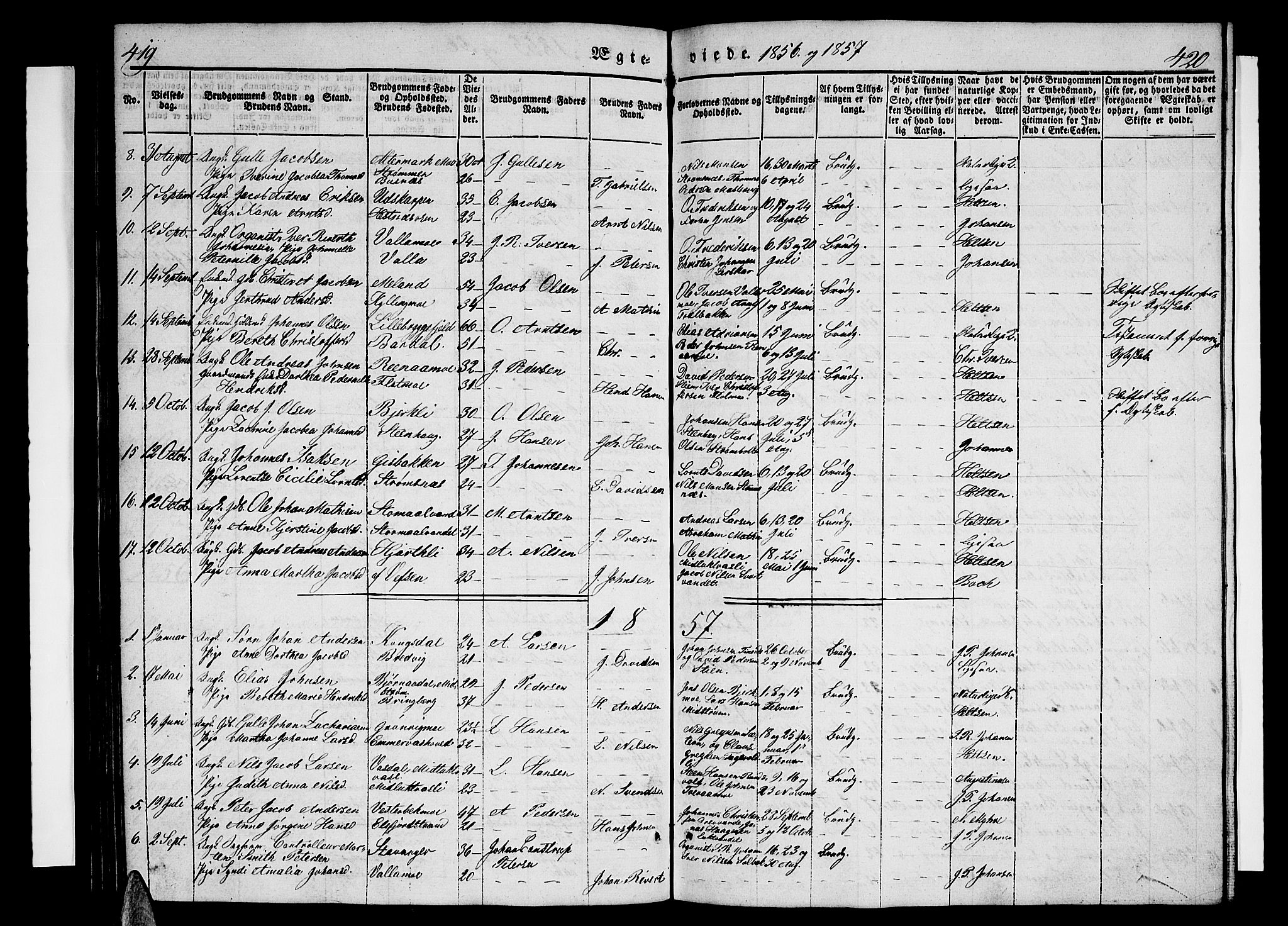 Ministerialprotokoller, klokkerbøker og fødselsregistre - Nordland, AV/SAT-A-1459/825/L0364: Parish register (copy) no. 825C01, 1841-1863, p. 419-420