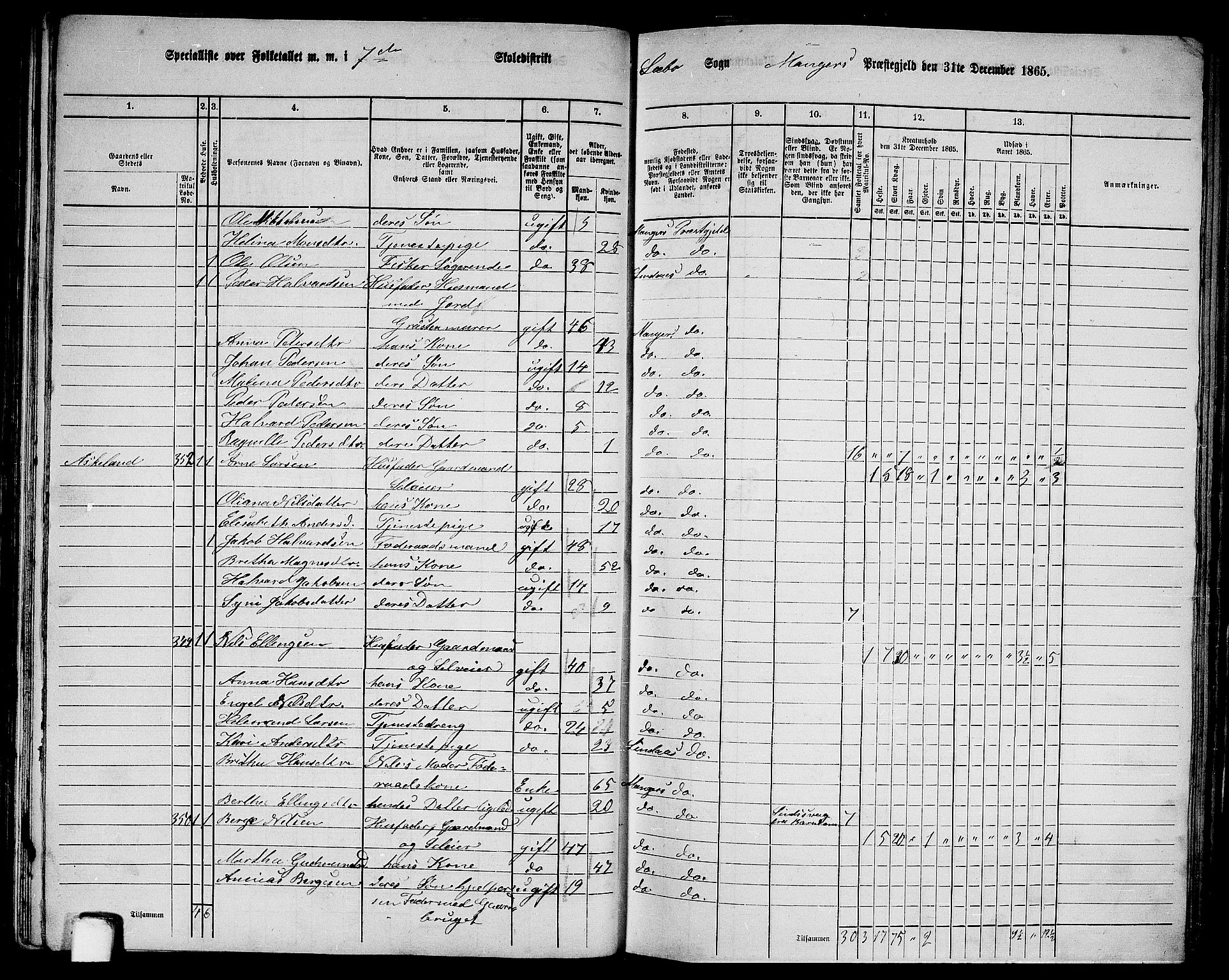 RA, 1865 census for Manger, 1865, p. 88