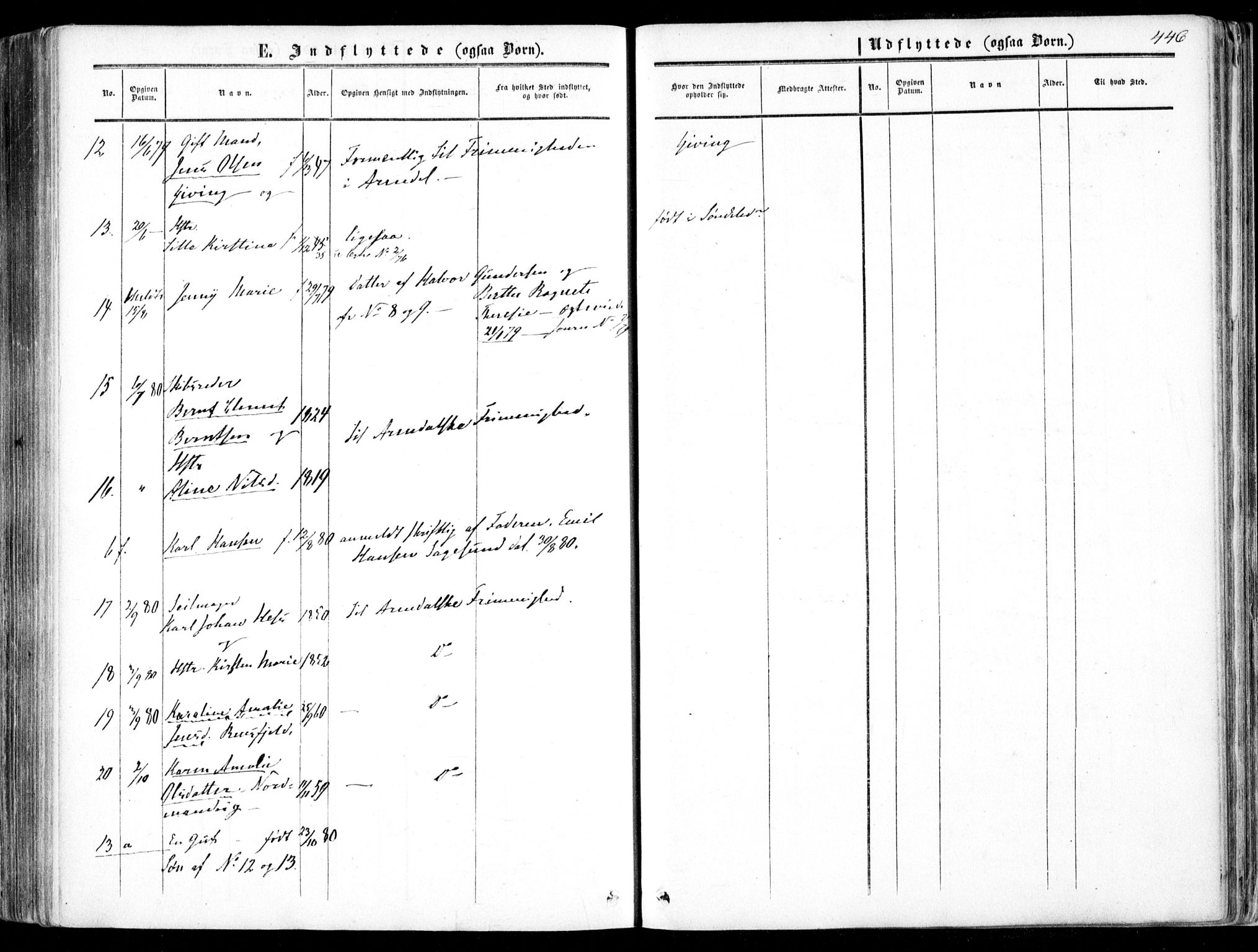 Dypvåg sokneprestkontor, AV/SAK-1111-0007/F/Fa/Faa/L0006: Parish register (official) no. A 6, 1855-1872, p. 446