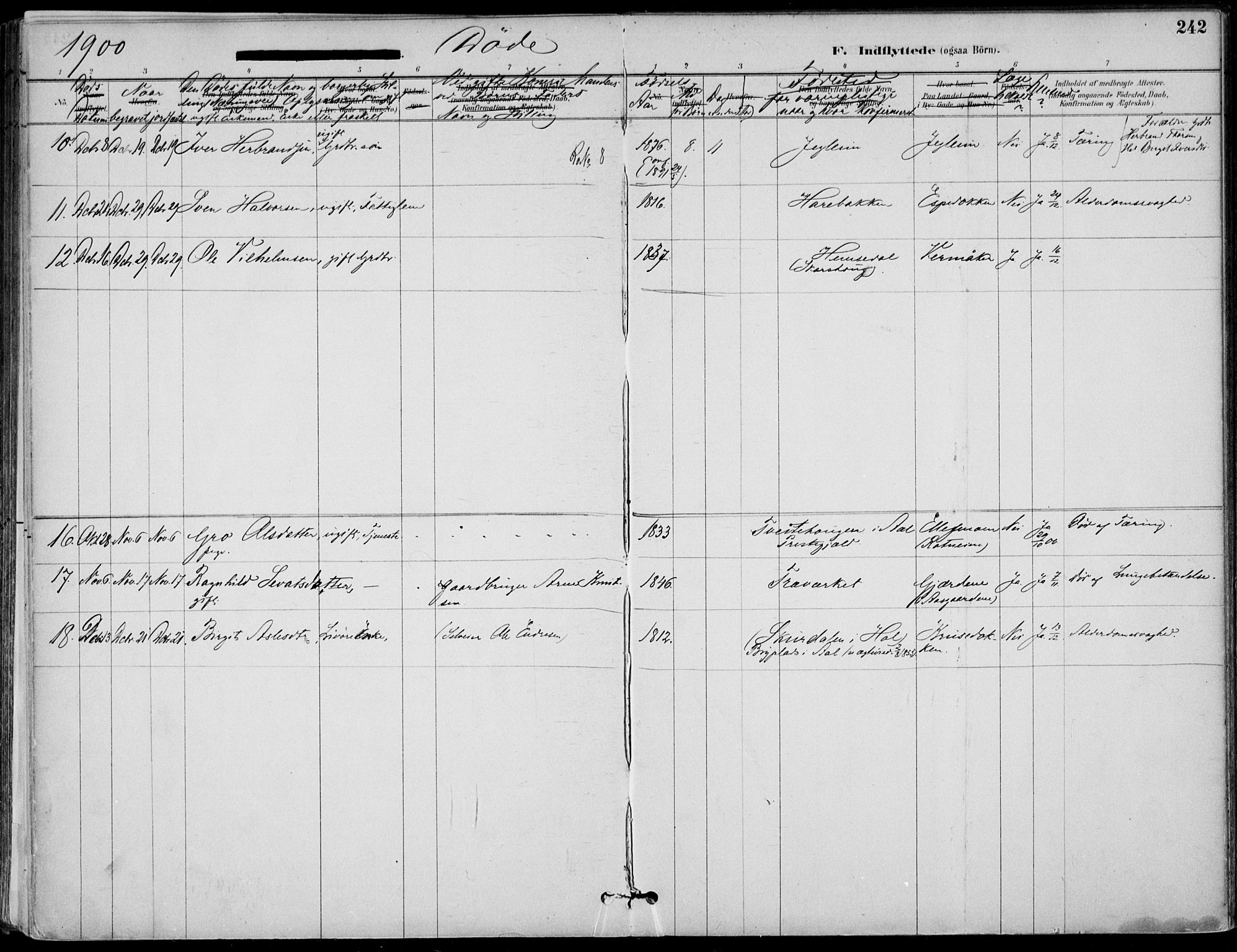 Gol kirkebøker, AV/SAKO-A-226/F/Fa/L0005: Parish register (official) no. I 5, 1887-1900, p. 242