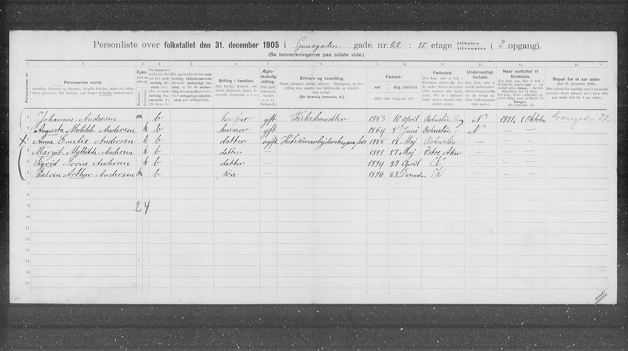 OBA, Municipal Census 1905 for Kristiania, 1905, p. 15858