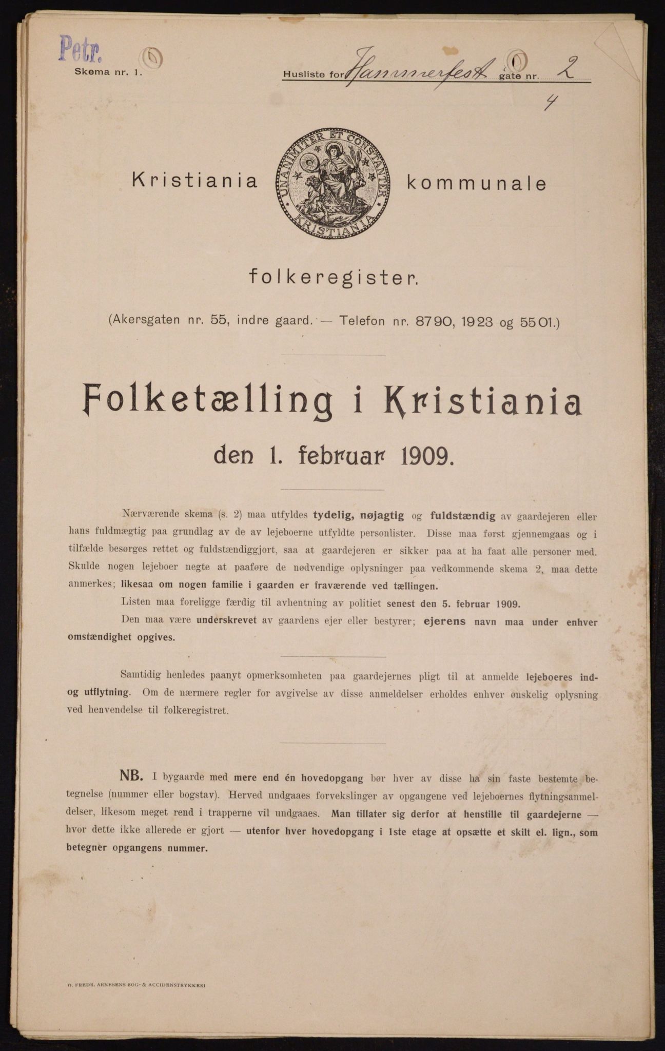 OBA, Municipal Census 1909 for Kristiania, 1909, p. 31004