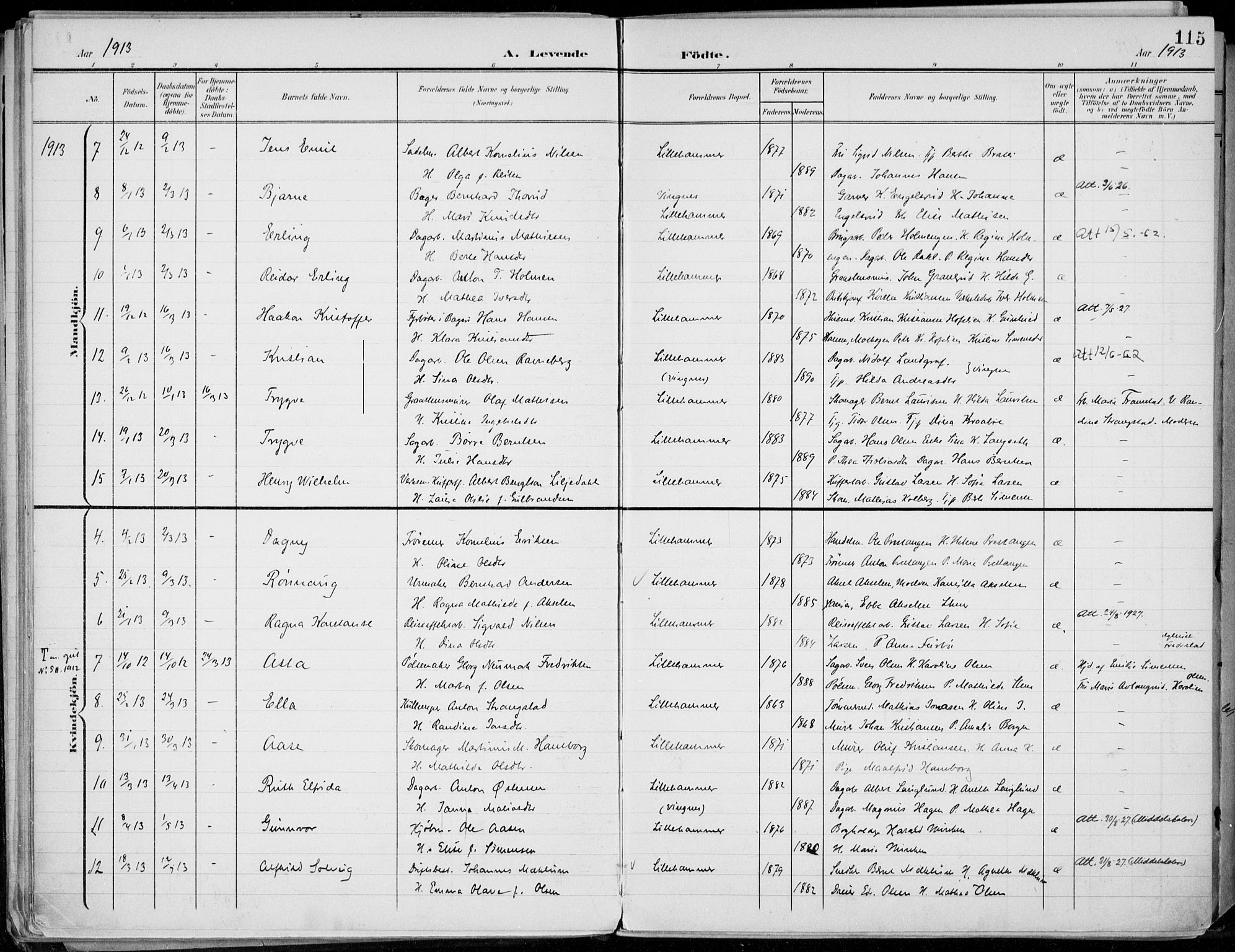 Lillehammer prestekontor, AV/SAH-PREST-088/H/Ha/Haa/L0001: Parish register (official) no. 1, 1901-1916, p. 115