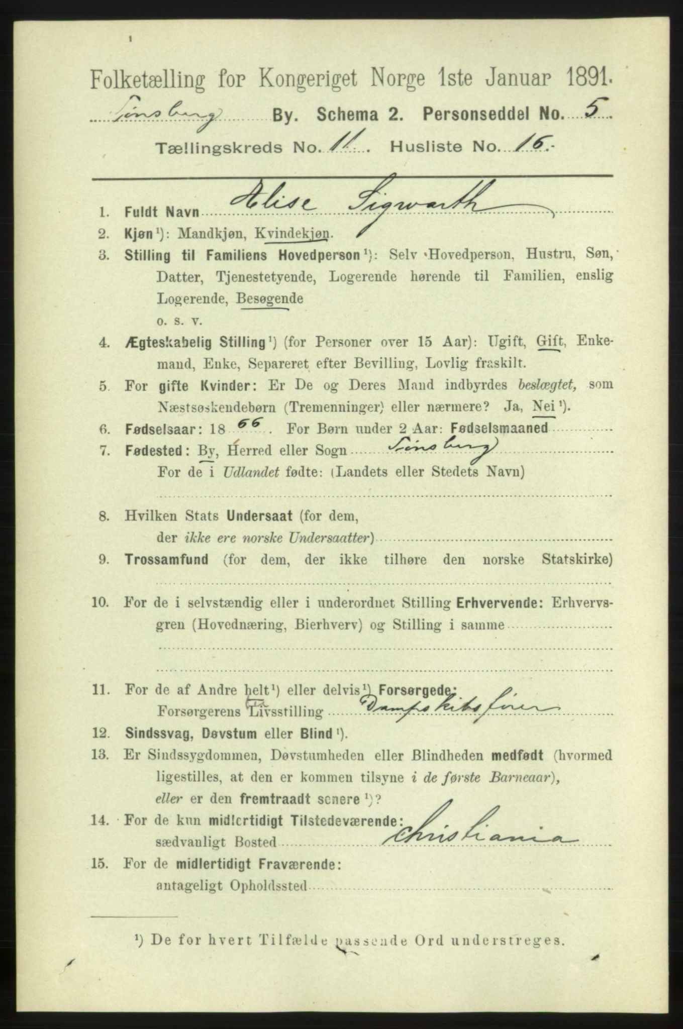 RA, 1891 census for 0705 Tønsberg, 1891, p. 4058