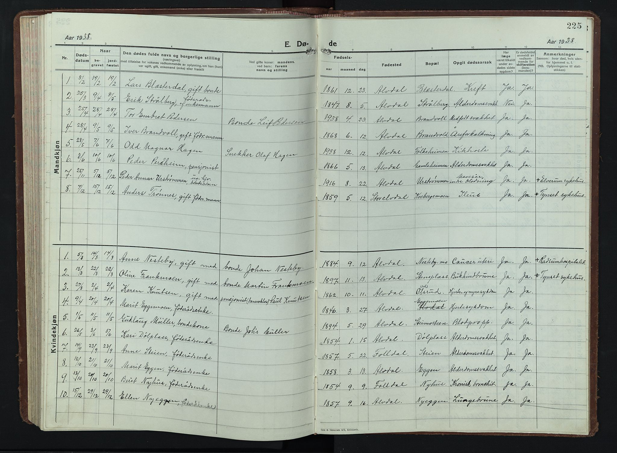 Alvdal prestekontor, SAH/PREST-060/H/Ha/Hab/L0007: Parish register (copy) no. 7, 1924-1945, p. 225