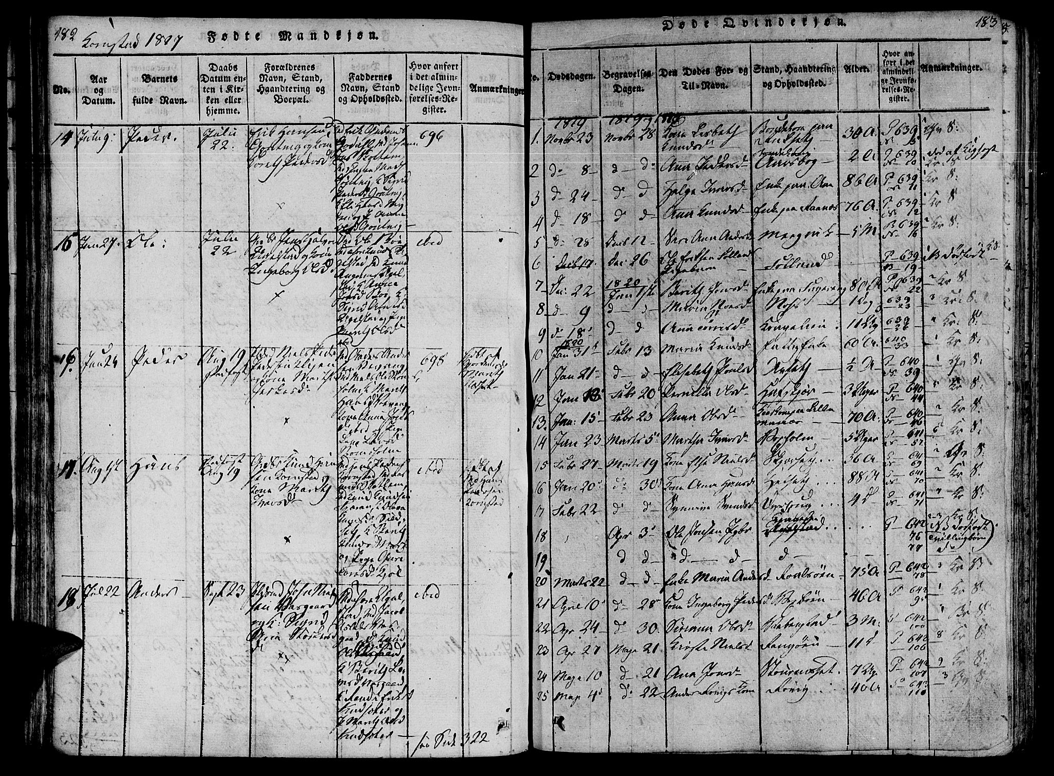 Ministerialprotokoller, klokkerbøker og fødselsregistre - Møre og Romsdal, SAT/A-1454/568/L0800: Parish register (official) no. 568A09 /1, 1819-1830, p. 182-183