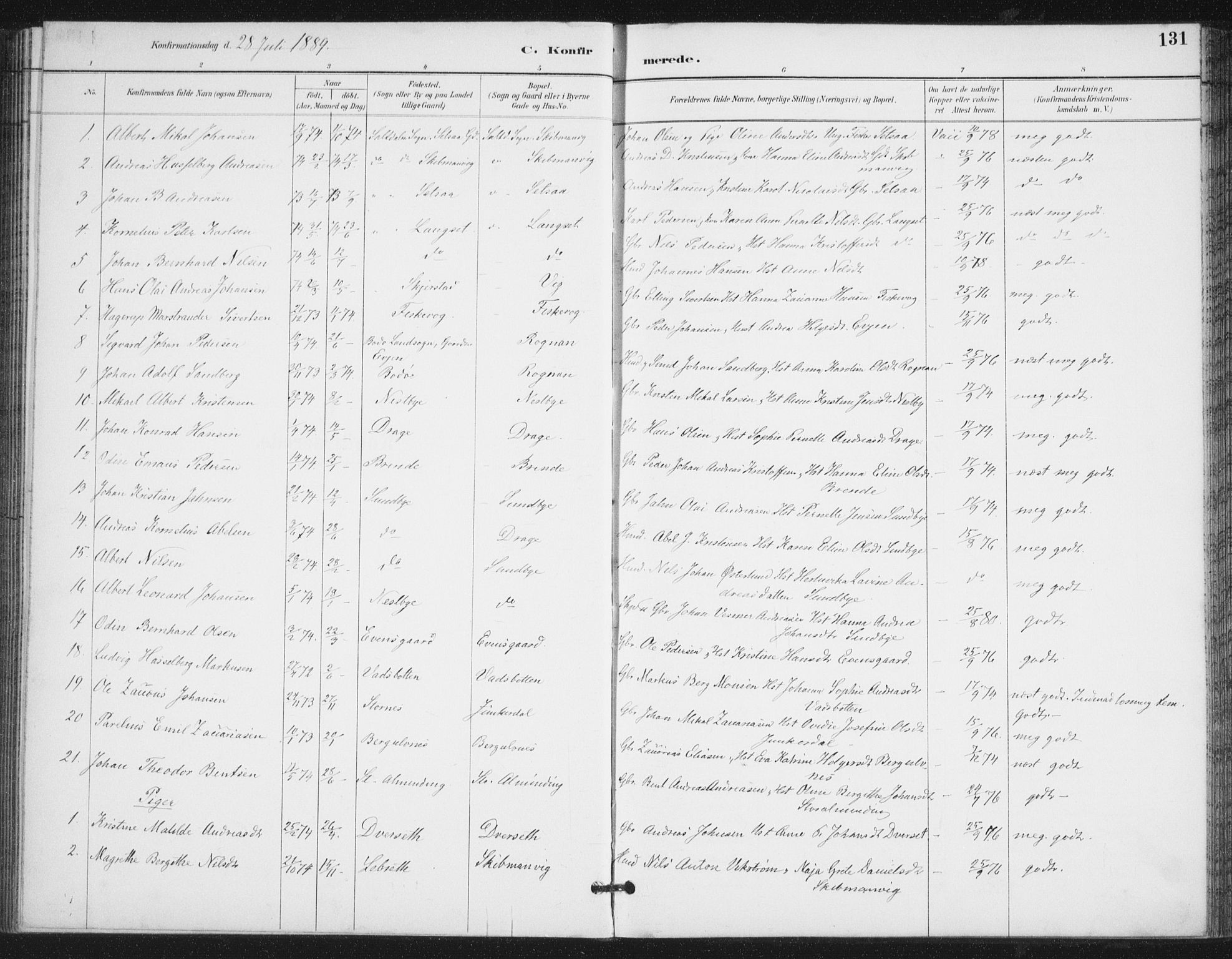 Ministerialprotokoller, klokkerbøker og fødselsregistre - Nordland, SAT/A-1459/847/L0682: Parish register (copy) no. 847C10, 1889-1907, p. 131