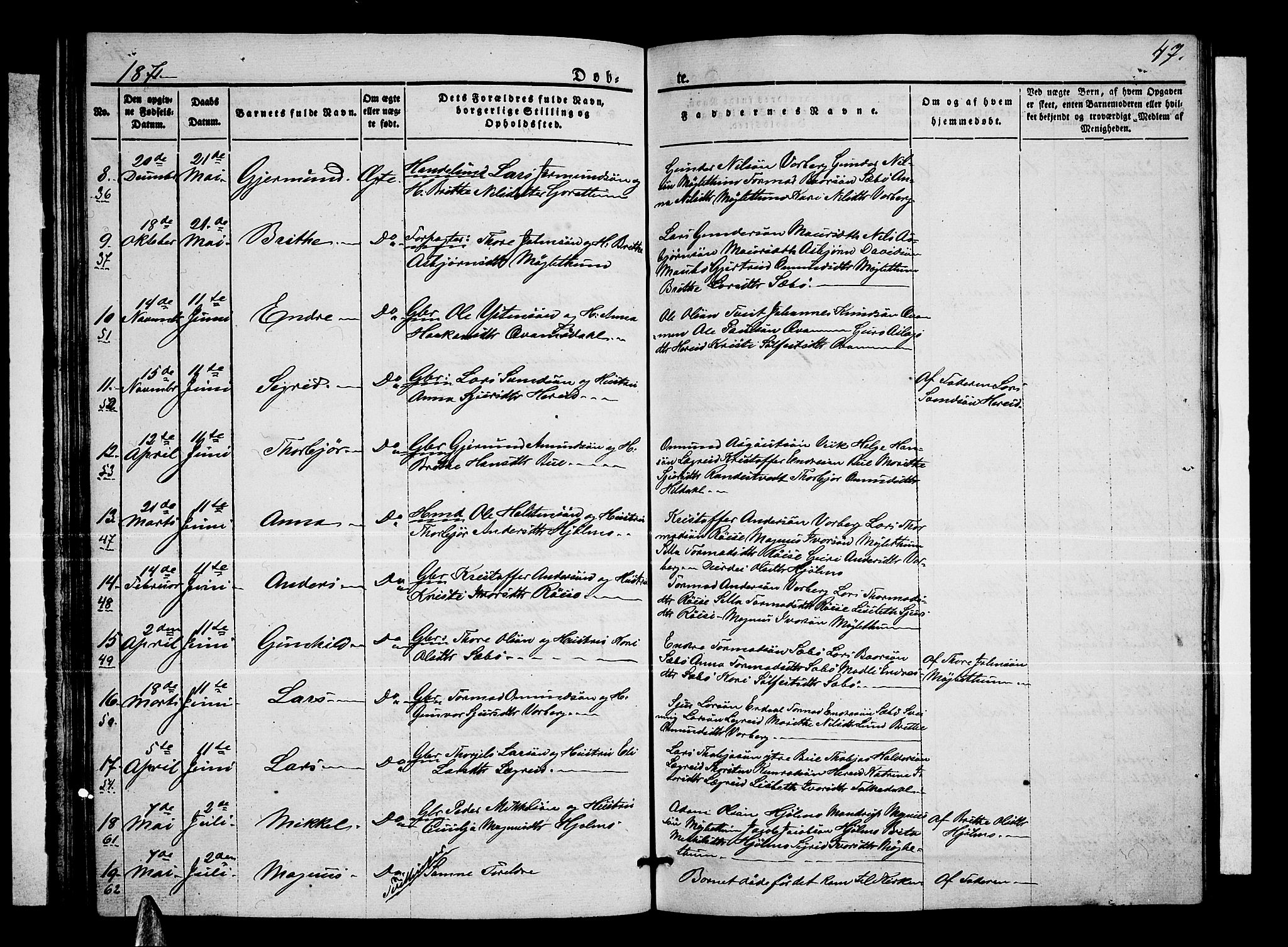 Ullensvang sokneprestembete, SAB/A-78701/H/Hab: Parish register (copy) no. C 1, 1855-1871, p. 47