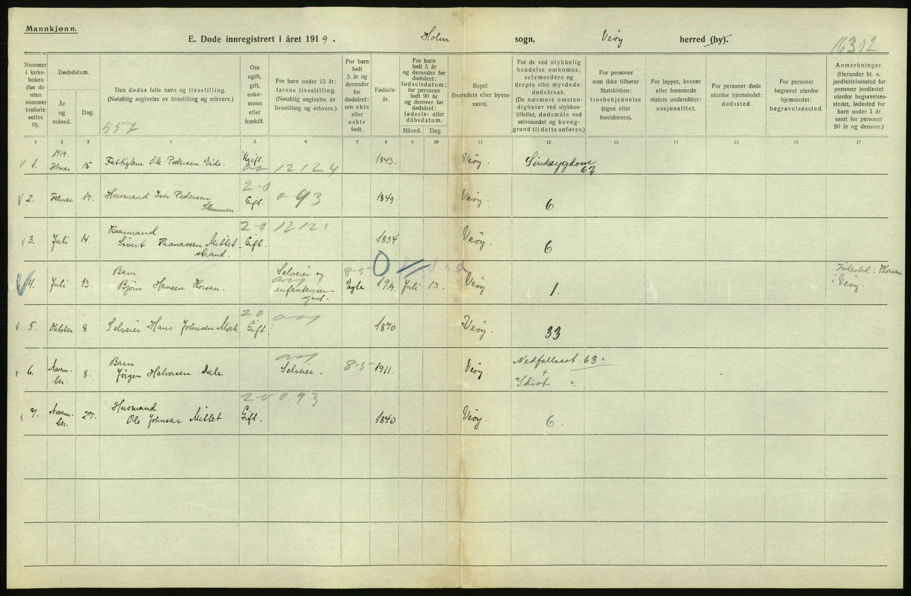 Statistisk sentralbyrå, Sosiodemografiske emner, Befolkning, RA/S-2228/D/Df/Dfb/Dfbi/L0042: Møre fylke: Døde. Bygder og byer., 1919, p. 112