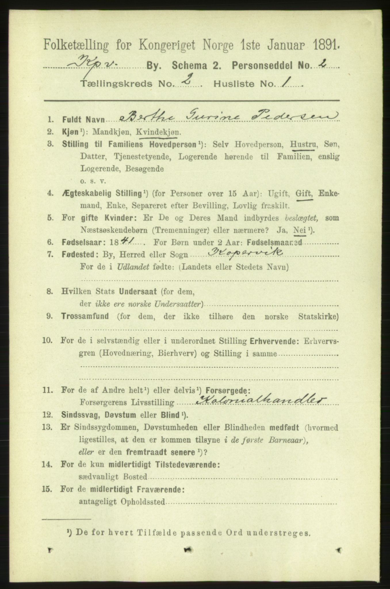 RA, 1891 census for 1105 Kopervik, 1891, p. 117