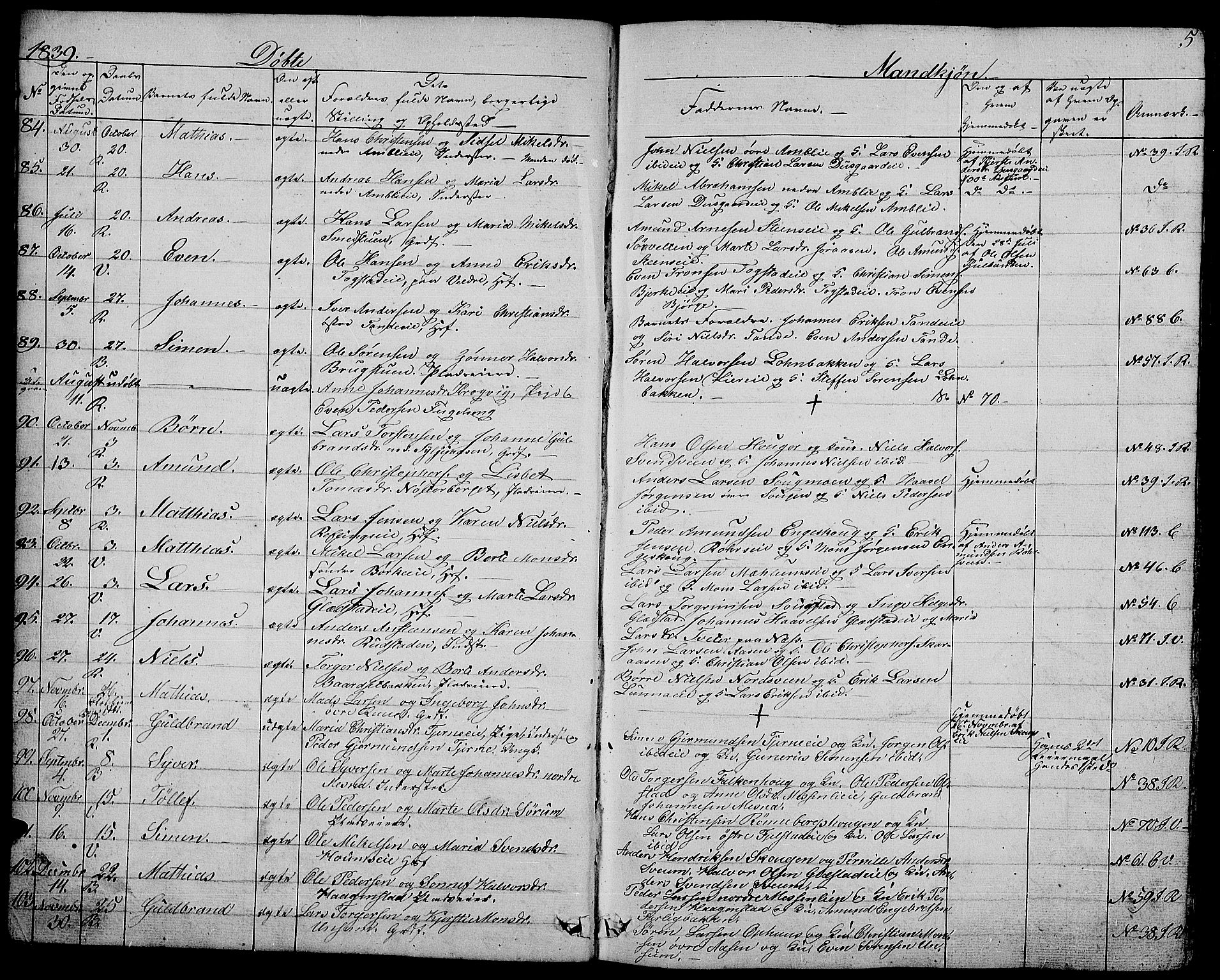 Ringsaker prestekontor, AV/SAH-PREST-014/L/La/L0005: Parish register (copy) no. 5, 1839-1850, p. 5