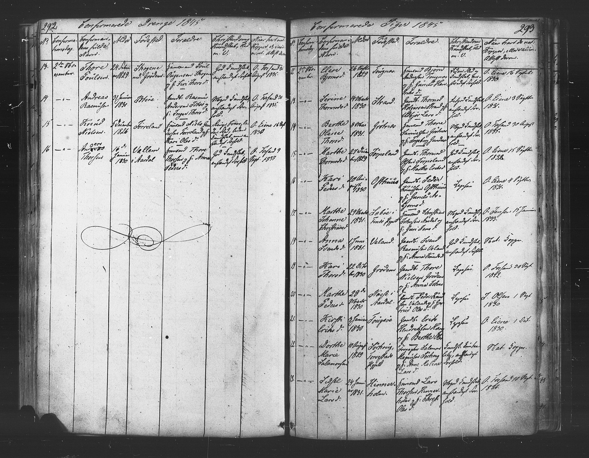 Strand sokneprestkontor, SAST/A-101828/H/Ha/Haa/L0006: Parish register (official) no. A 6, 1834-1854, p. 292-293