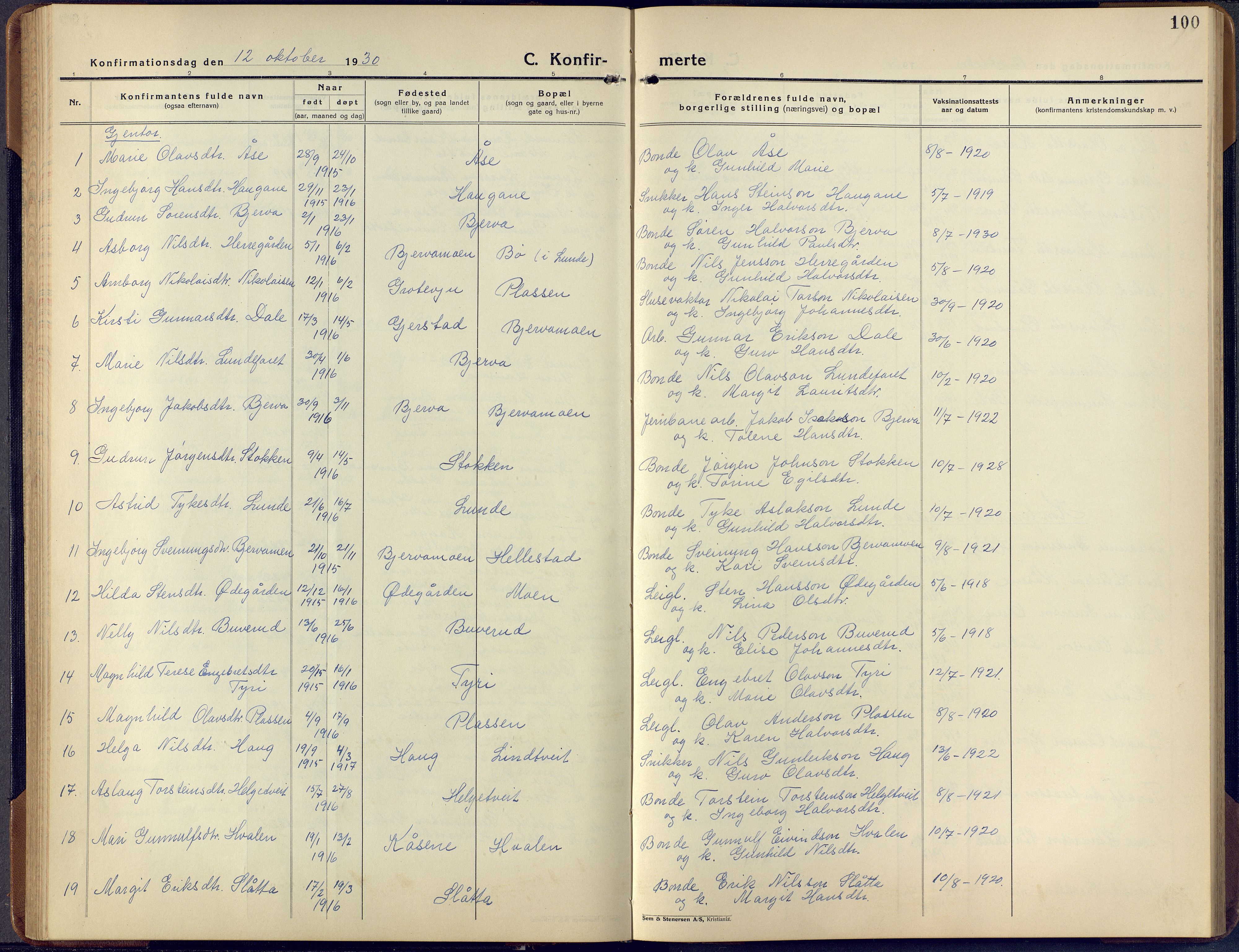 Lunde kirkebøker, SAKO/A-282/F/Fa/L0006: Parish register (official) no. I 6, 1922-1940, p. 100
