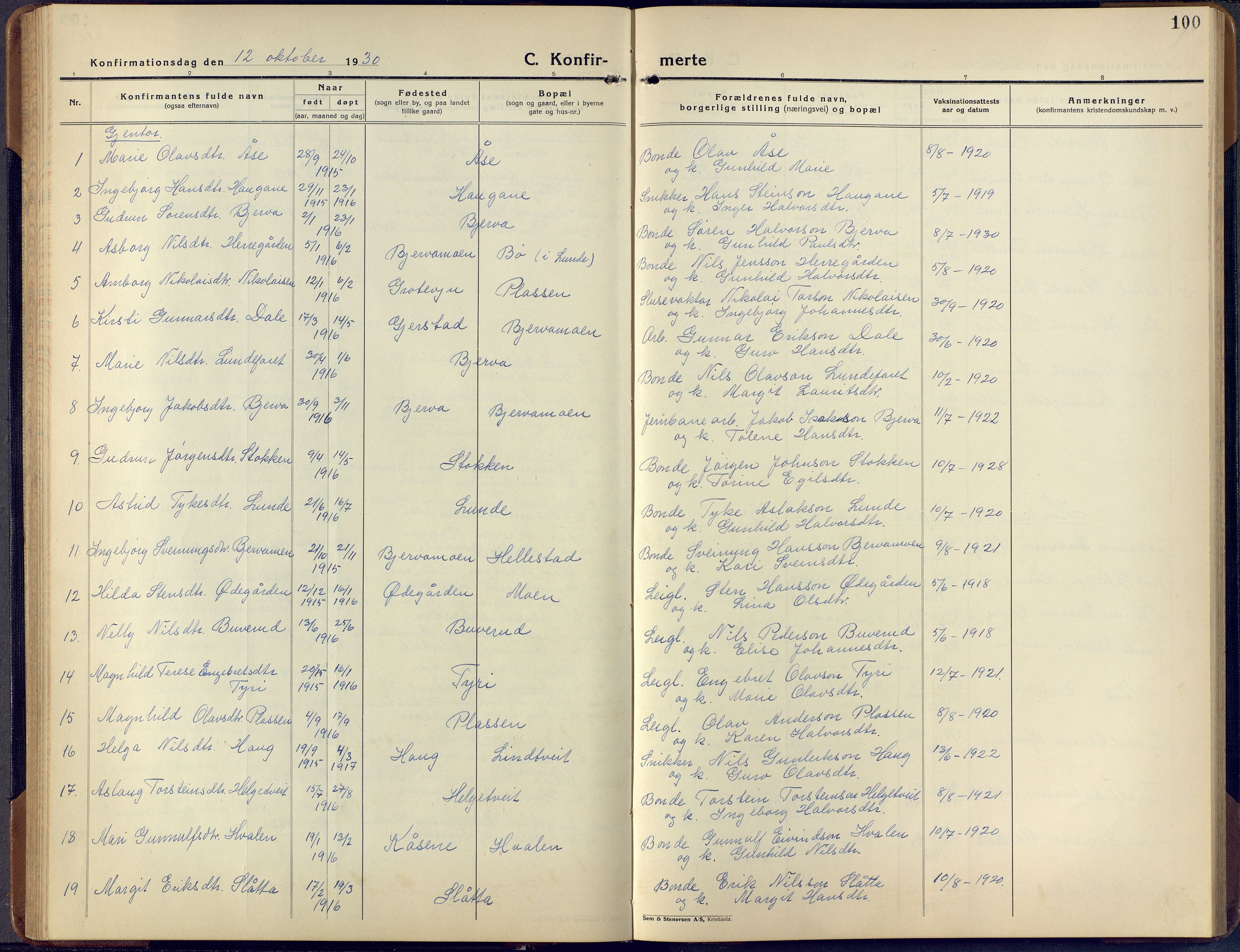 Lunde kirkebøker, AV/SAKO-A-282/F/Fa/L0006: Parish register (official) no. I 6, 1922-1940, p. 100