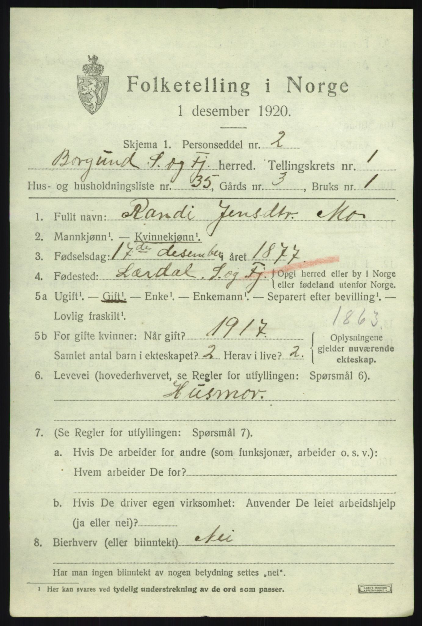 SAB, 1920 census for Borgund, 1920, p. 714