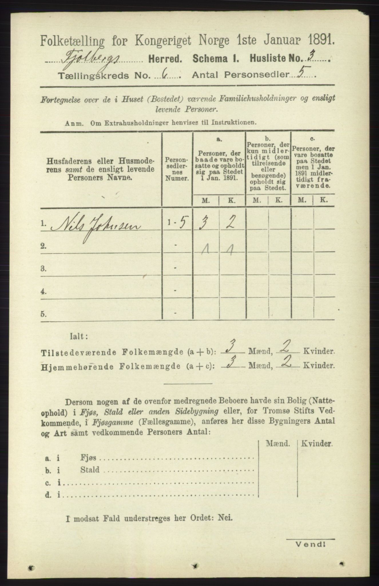 RA, 1891 census for 1213 Fjelberg, 1891, p. 1882