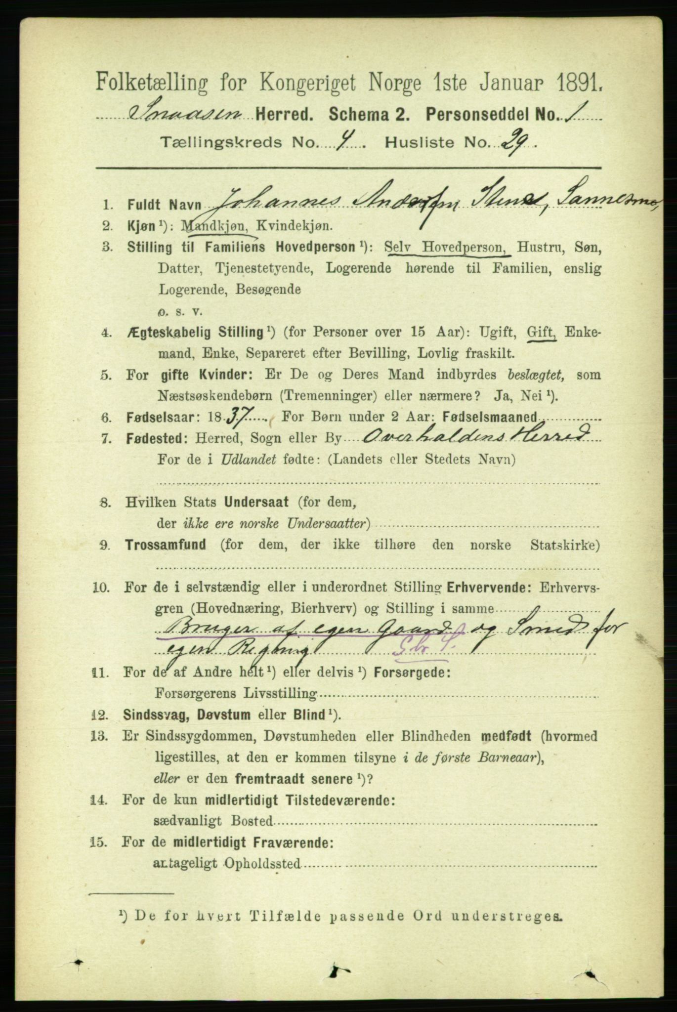 RA, 1891 census for 1736 Snåsa, 1891, p. 1263