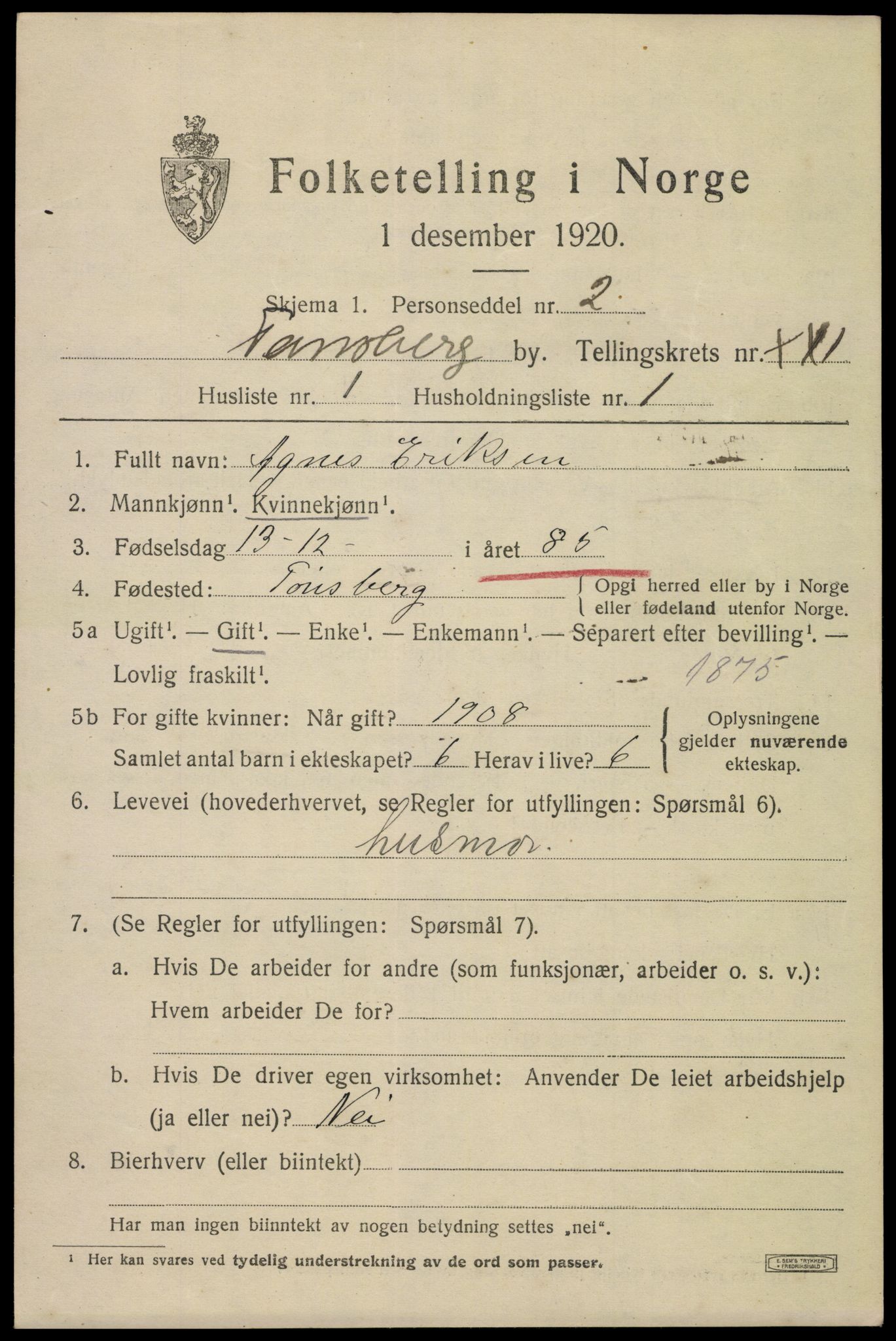 SAKO, 1920 census for Tønsberg, 1920, p. 29805