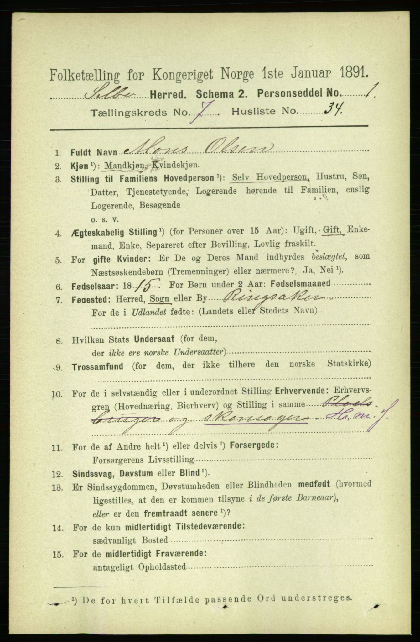 RA, 1891 census for 1664 Selbu, 1891, p. 2773