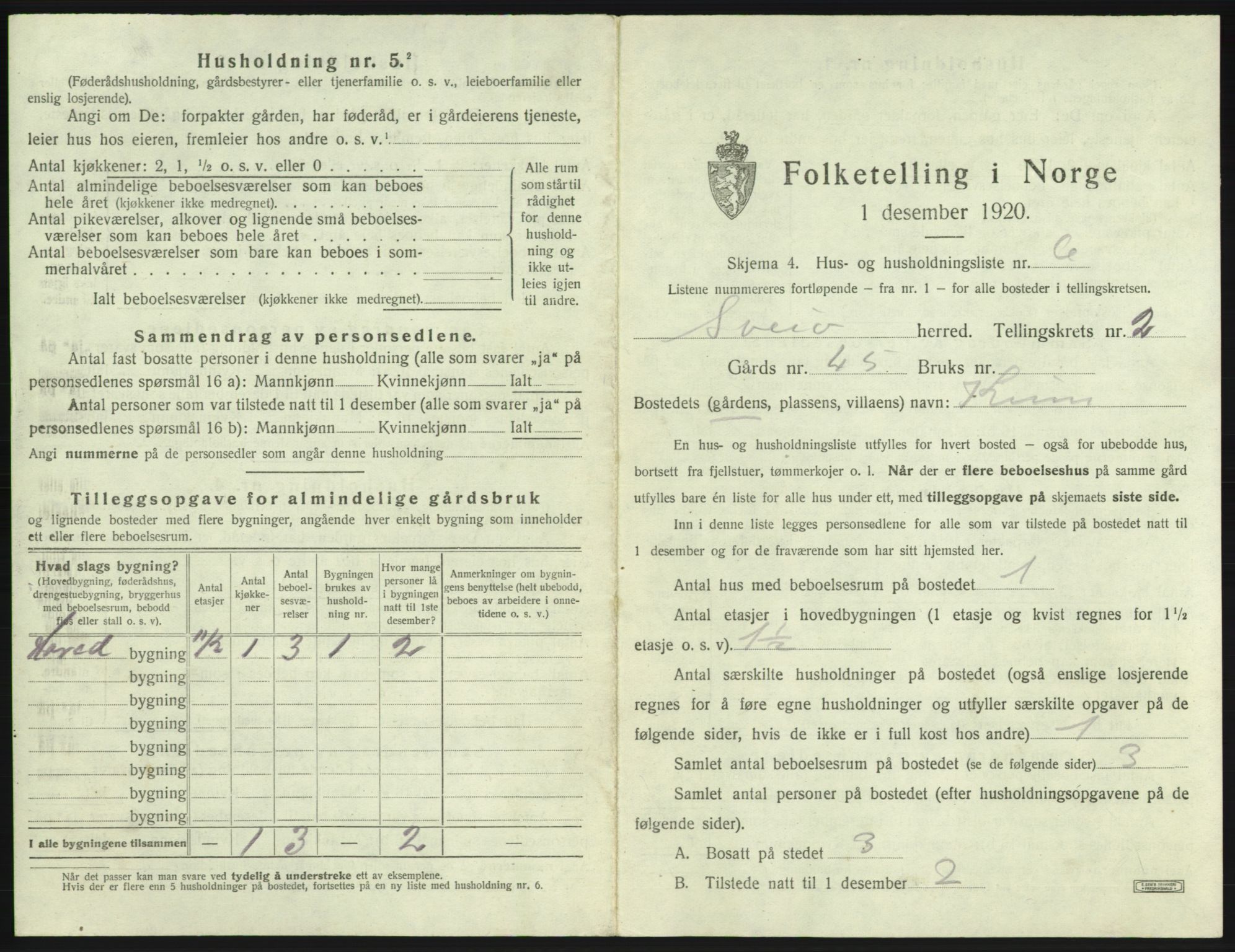 SAB, 1920 census for Sveio, 1920, p. 127