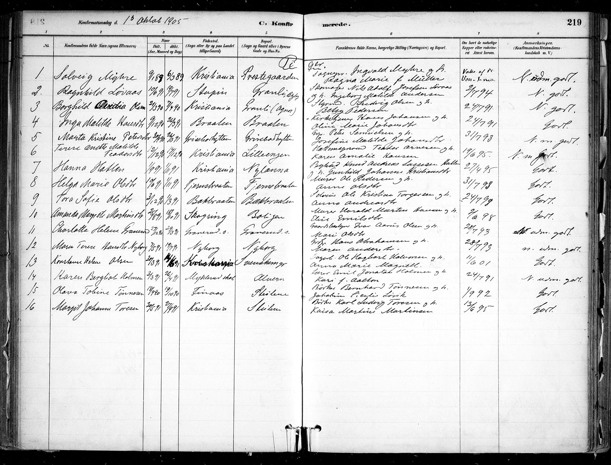 Nesodden prestekontor Kirkebøker, SAO/A-10013/F/Fa/L0009: Parish register (official) no. I 9, 1880-1915, p. 219